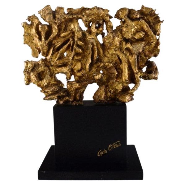 European Sculptor, Large Sculpture in Gold Decorated Metal on Marble Plinth For Sale
