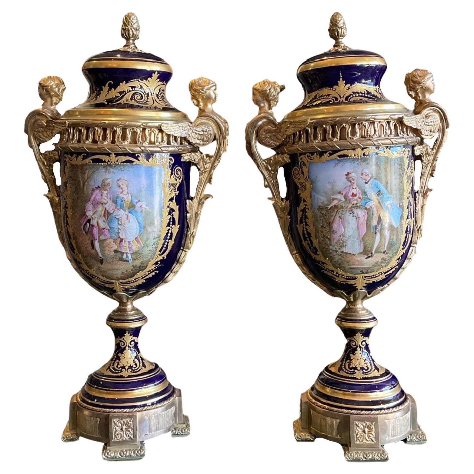 European Sevres Porcelain Urns For Sale