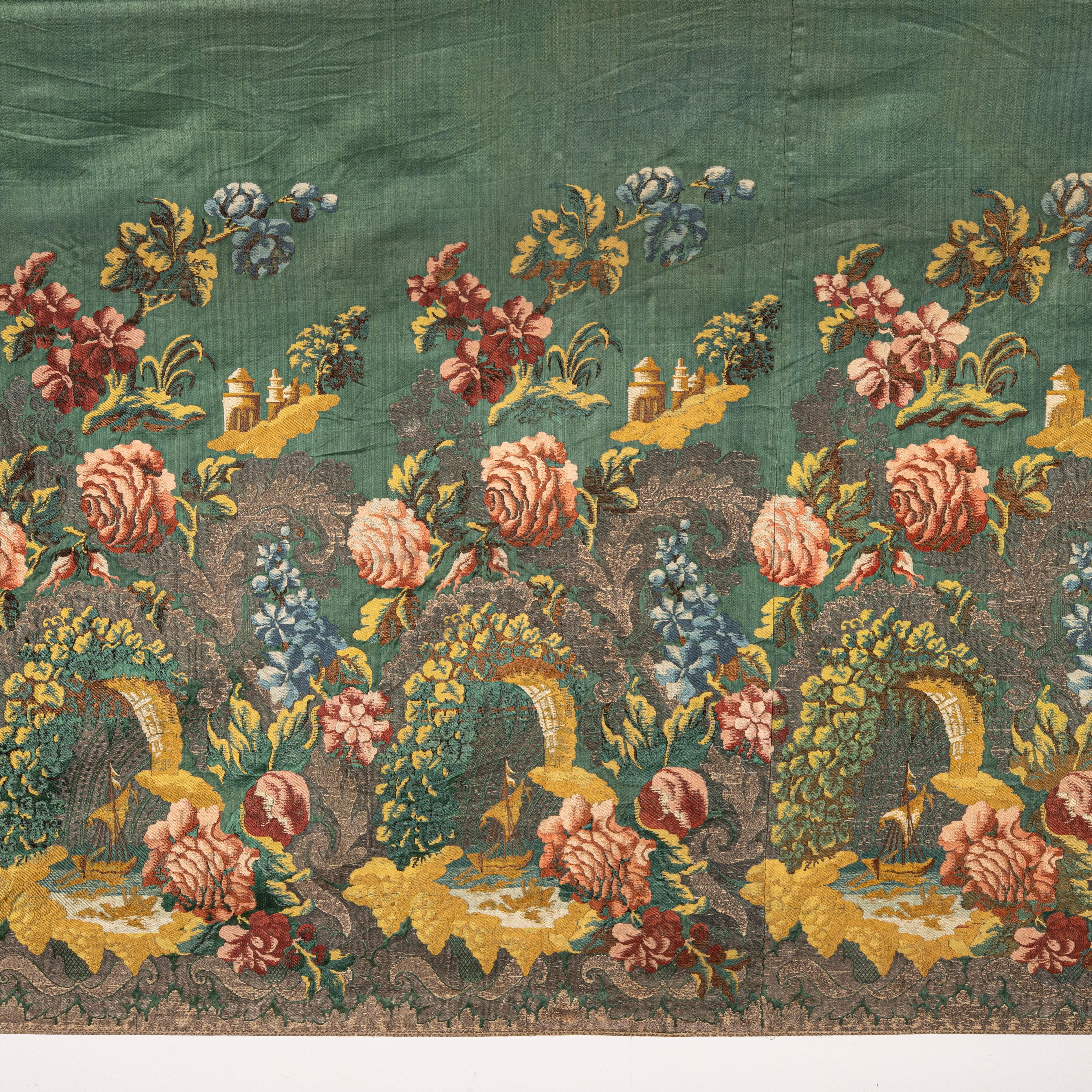 Woven European Silk and Metallic Thread Brocaded Textile, 18th C. For Sale