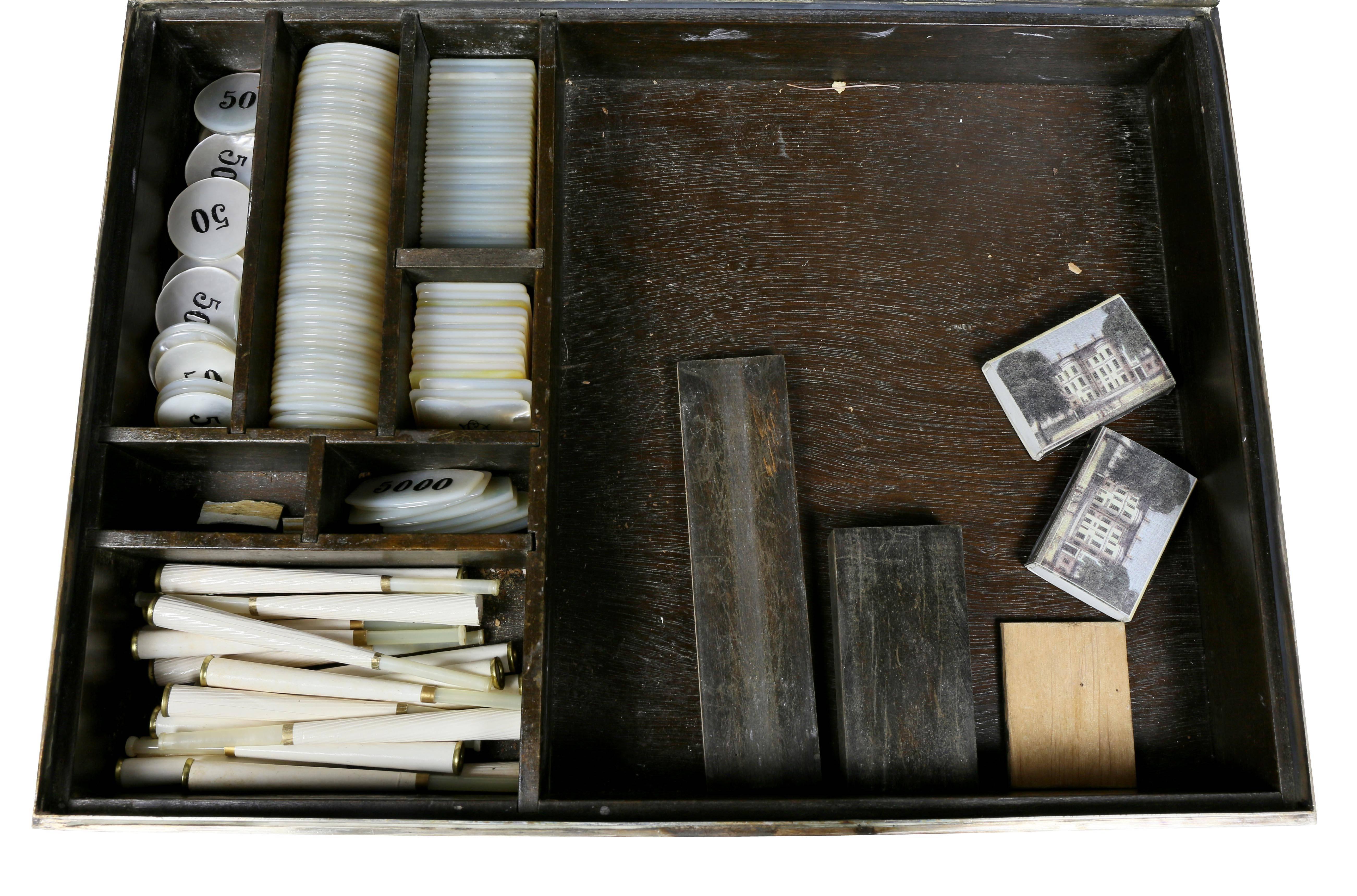 European Silver Box Containing Mother-of-Pearl Counter Chips 1