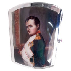European Silver Cigarette Case with Enameled Napoleon I Portrait