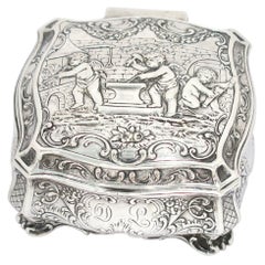 European Silver Gilt Interior Antique German Hanau Cupids Making Arrows Box