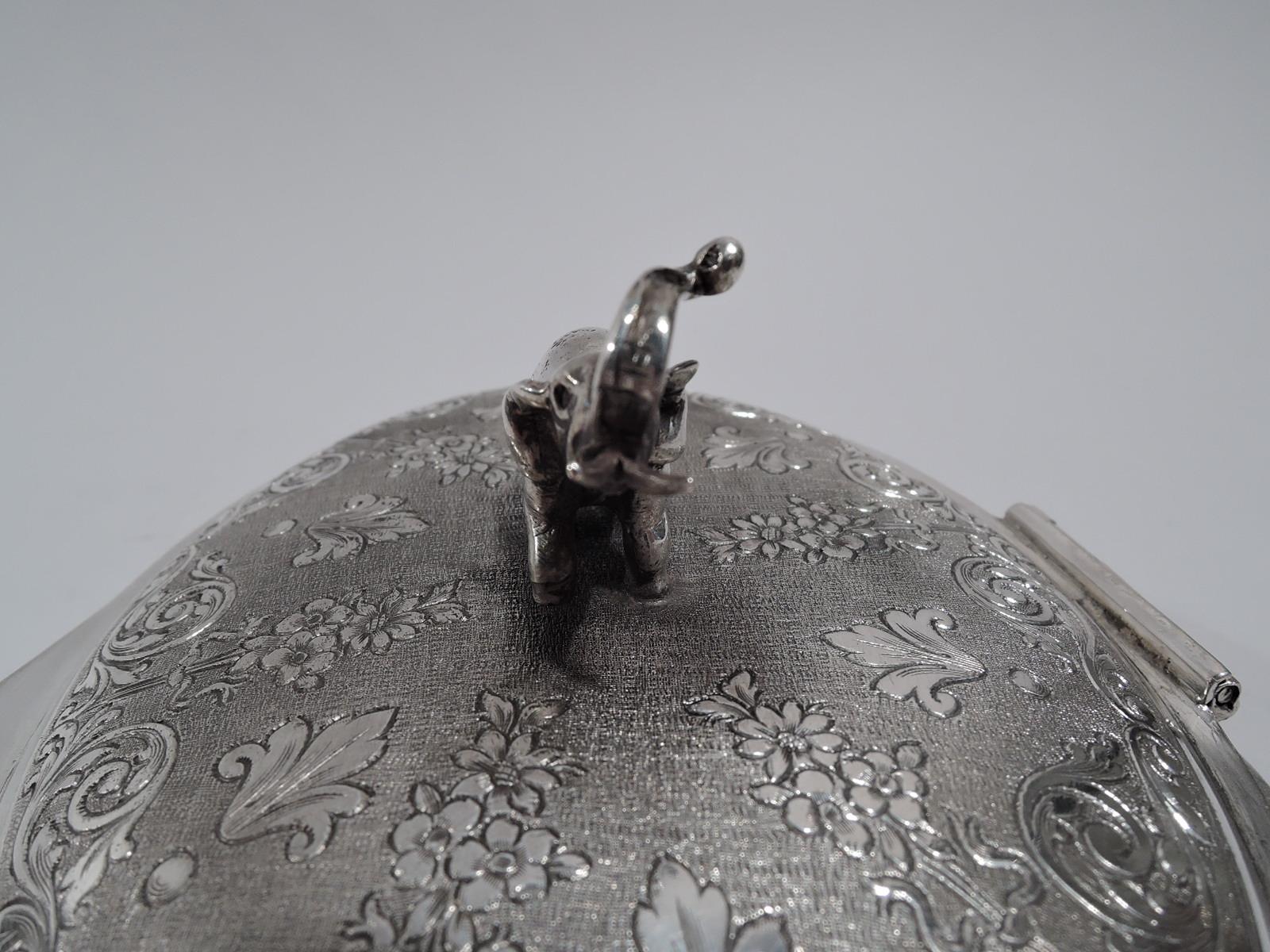 European Silver Keepsake Box with Elephant Finial In Excellent Condition In New York, NY