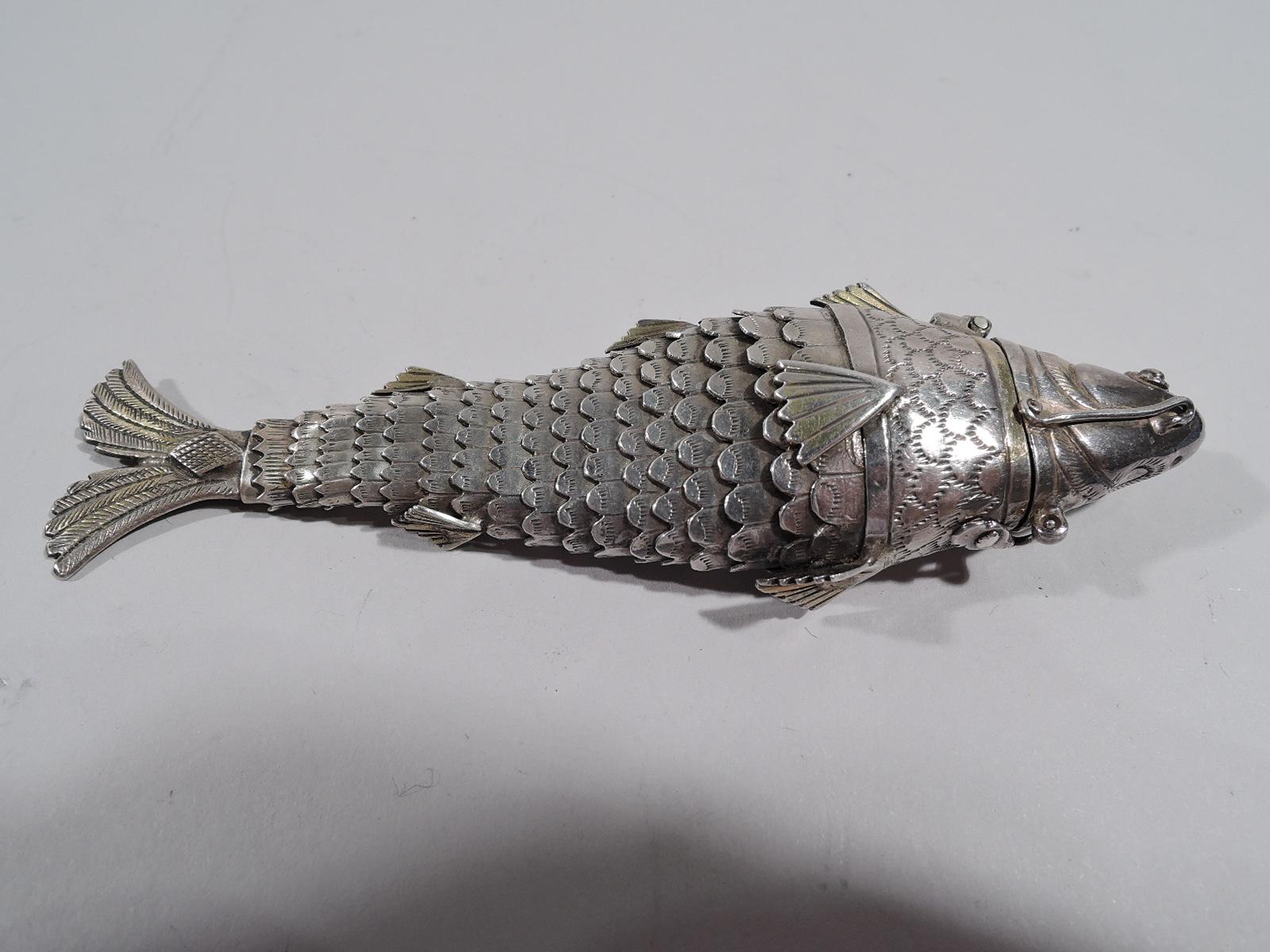 Aesthetic Movement European Silver Reticulated Figural Fish Vinaigrette