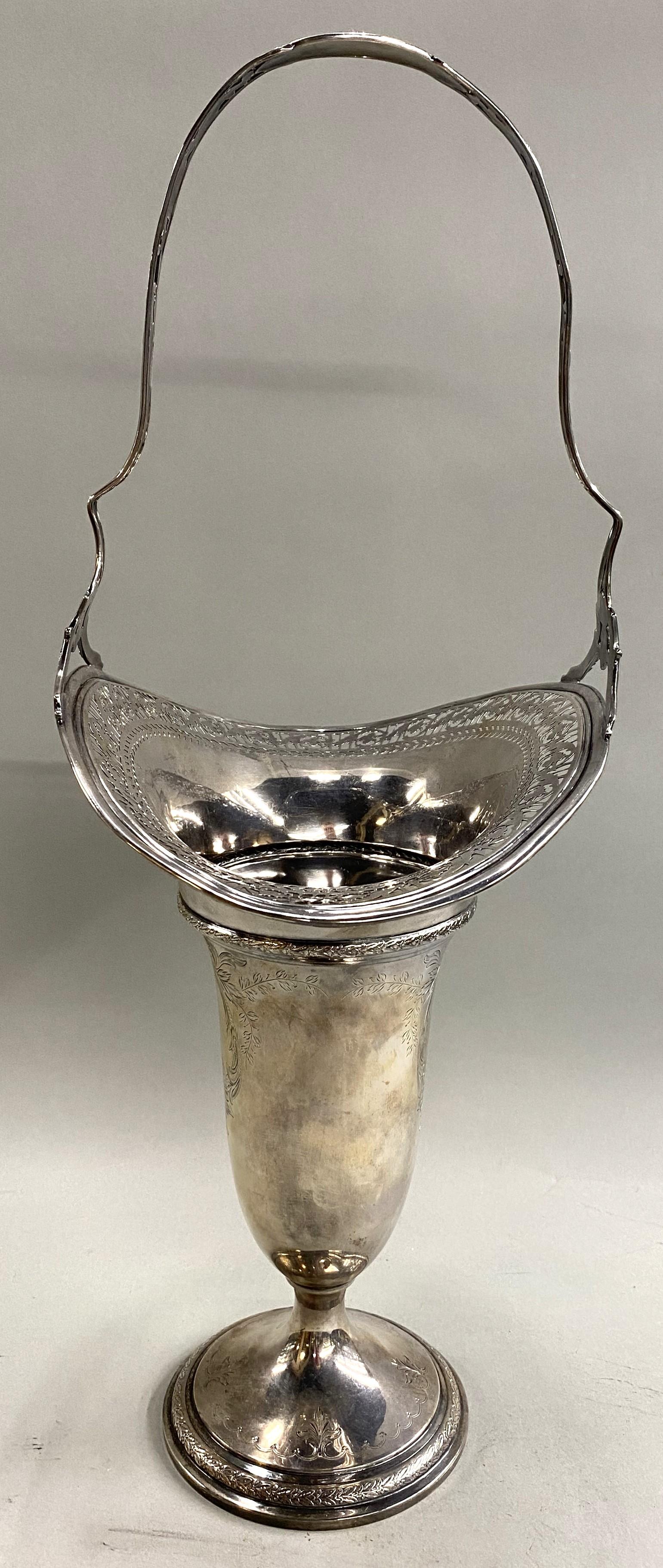 20th Century European Silver Reticulated Handled Flower Vase with Foliate Chased Decoration