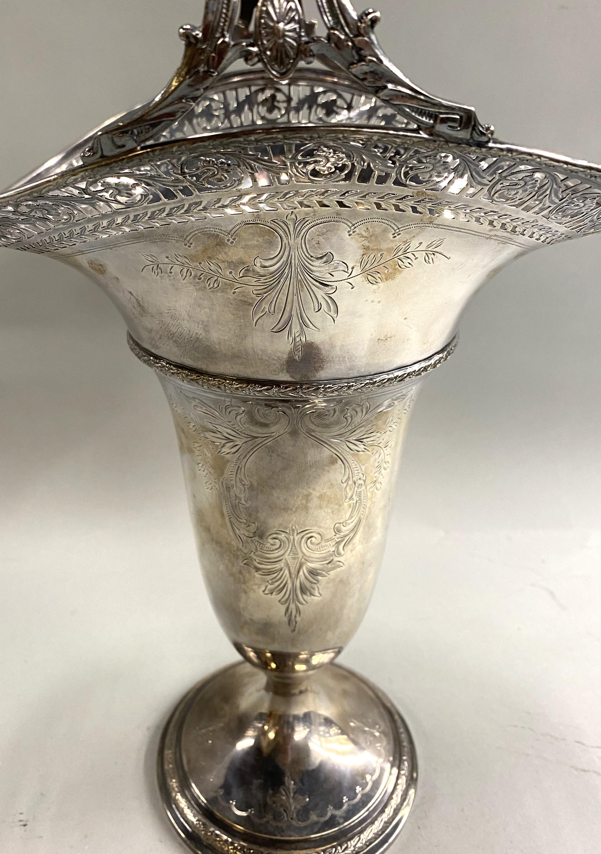 European Silver Reticulated Handled Flower Vase with Foliate Chased Decoration 2