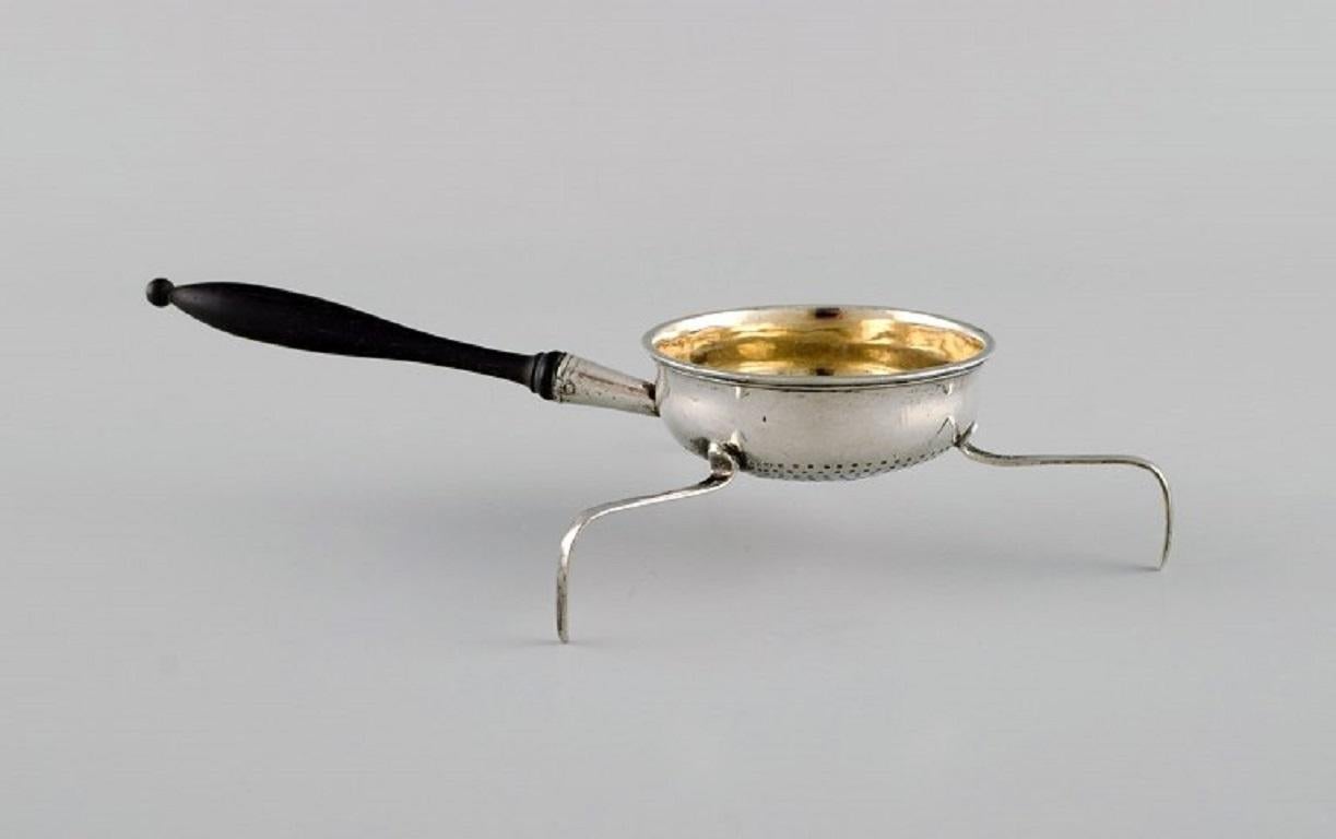 19th Century European Silversmith, Antique Silver Tea Strainer on Tripod, 19th C For Sale