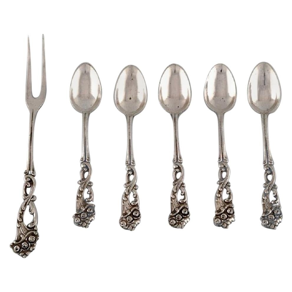 European Silversmith, Five Teaspoons and a Cold Meat Fork in Silver, circa 1900 For Sale