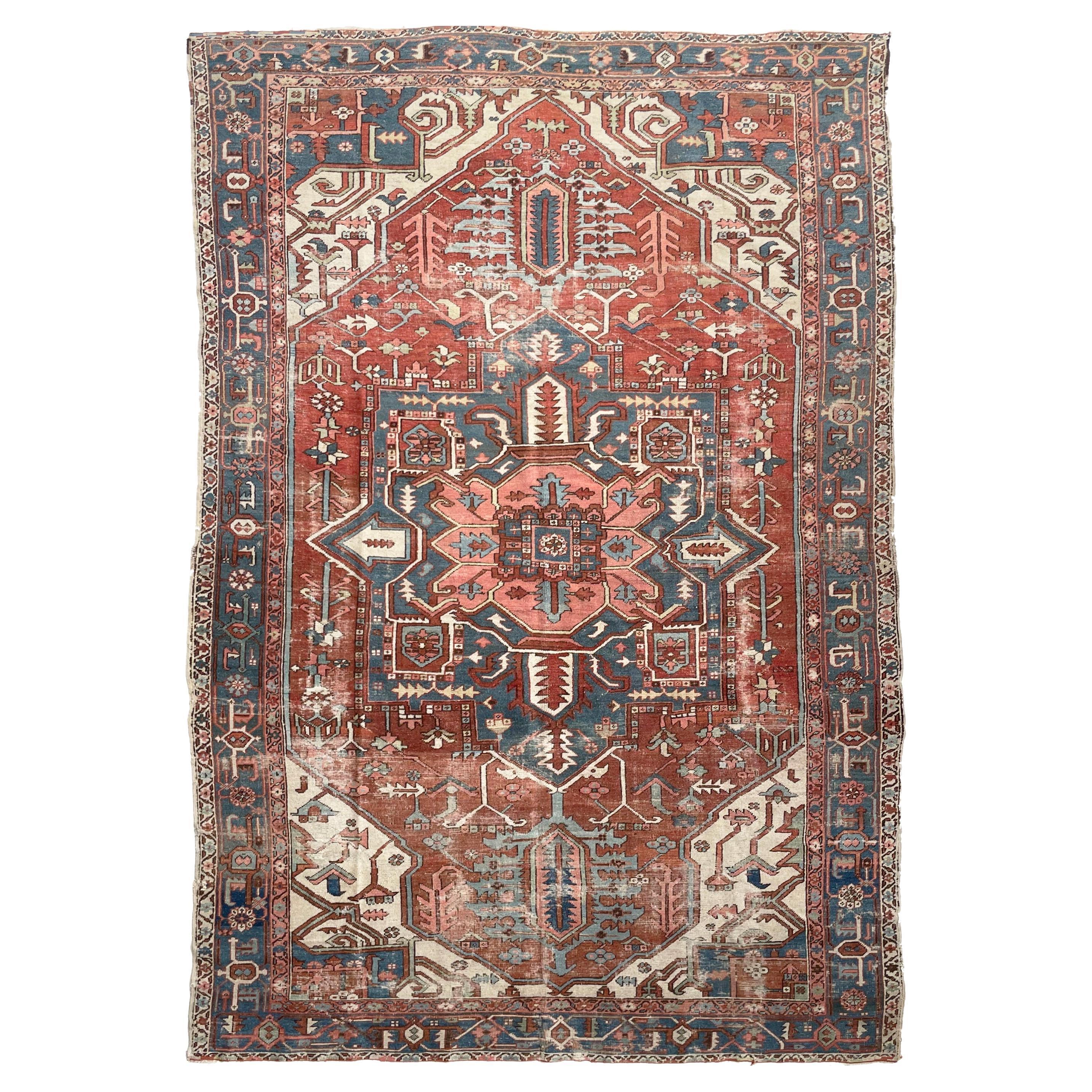 Alfombra antigua Heriz-Serapi de tamaño europeo, c. 1910-20