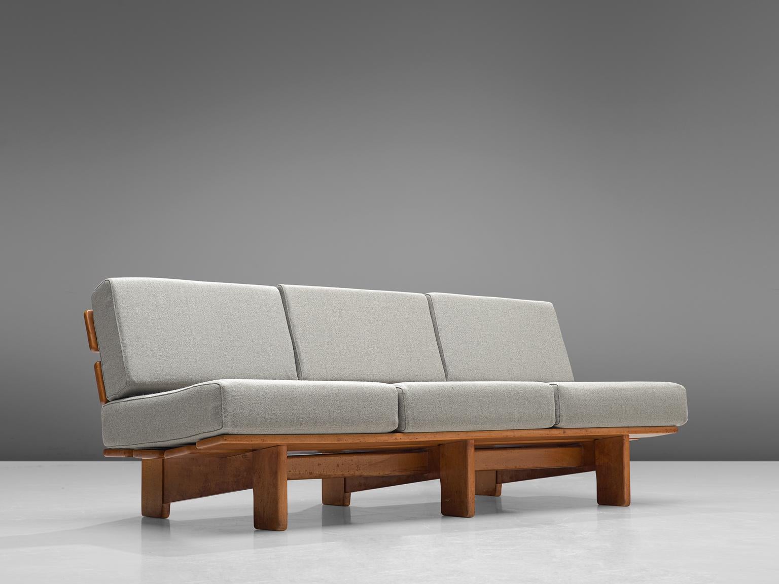 Mid-Century Modern European Sofa Bench in Oak with Grey Upholstery, 1950s