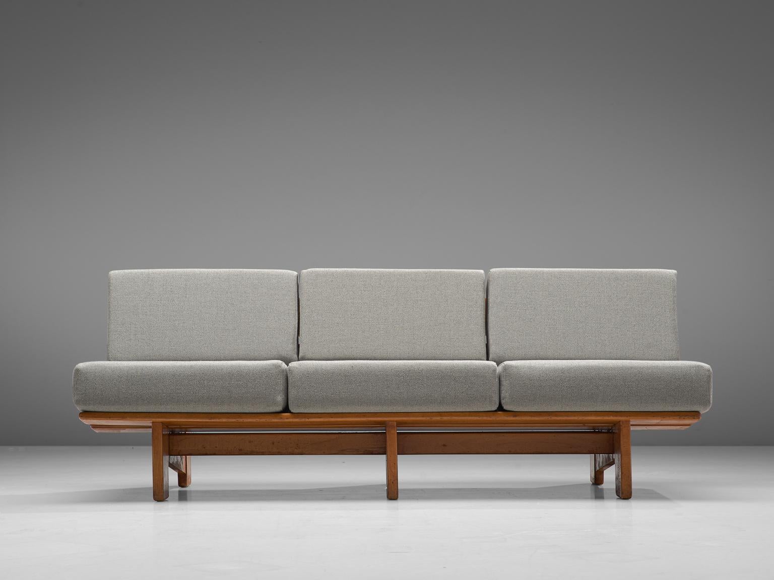 European Sofa Bench in Oak with Grey Upholstery, 1950s In Good Condition In Waalwijk, NL