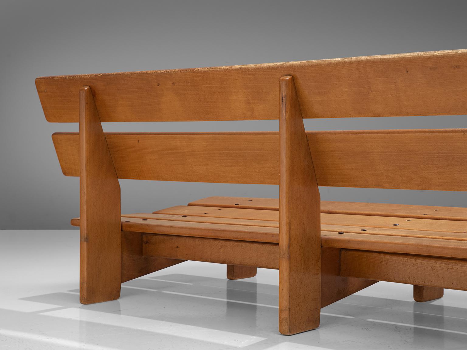 European Sofa Bench in Oak with Grey Upholstery, 1950s 1