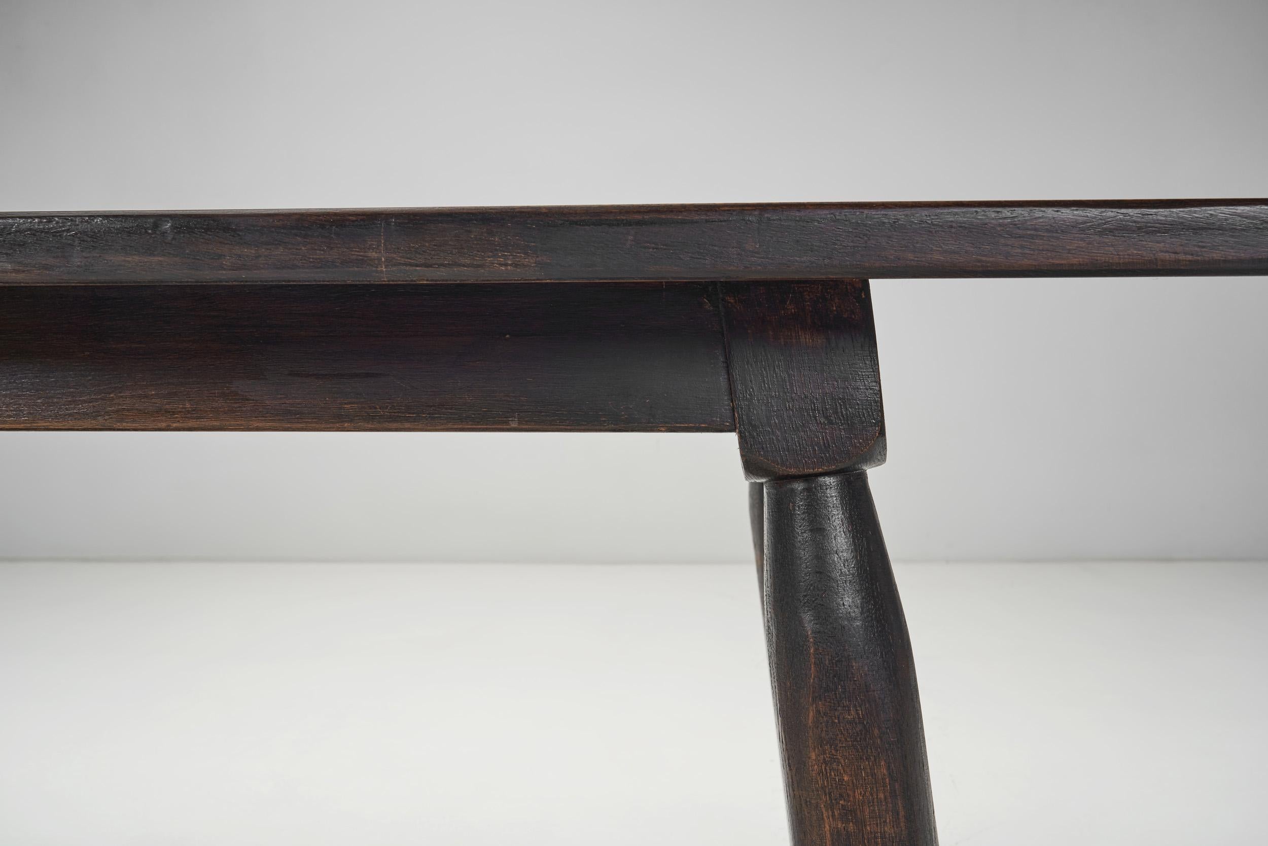 European Solid Wood Dining Table with Tenon and Mortise Joinery, Europe ca 1950s For Sale 5