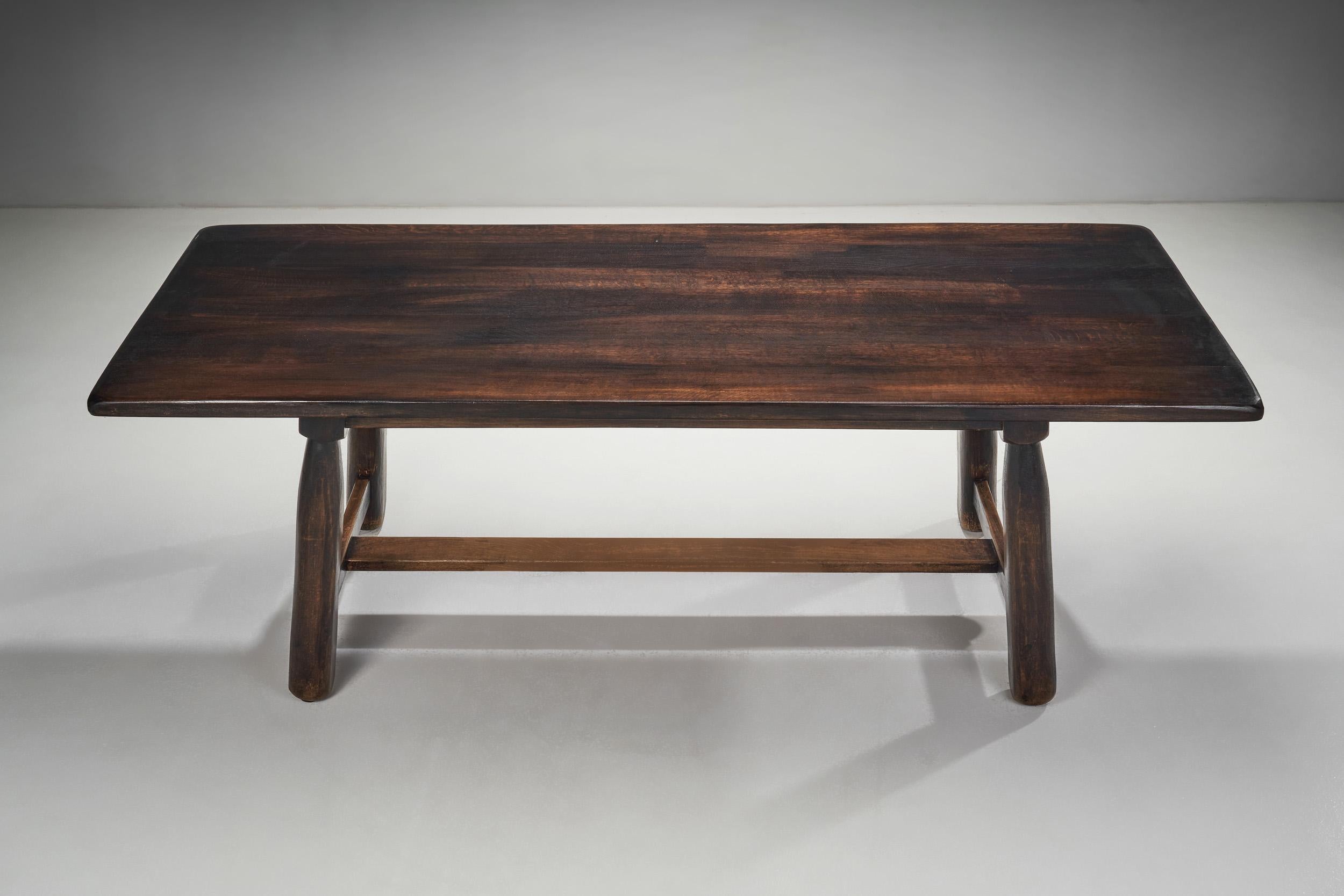 European Solid Wood Dining Table with Tenon and Mortise Joinery, Europe ca 1950s For Sale 1