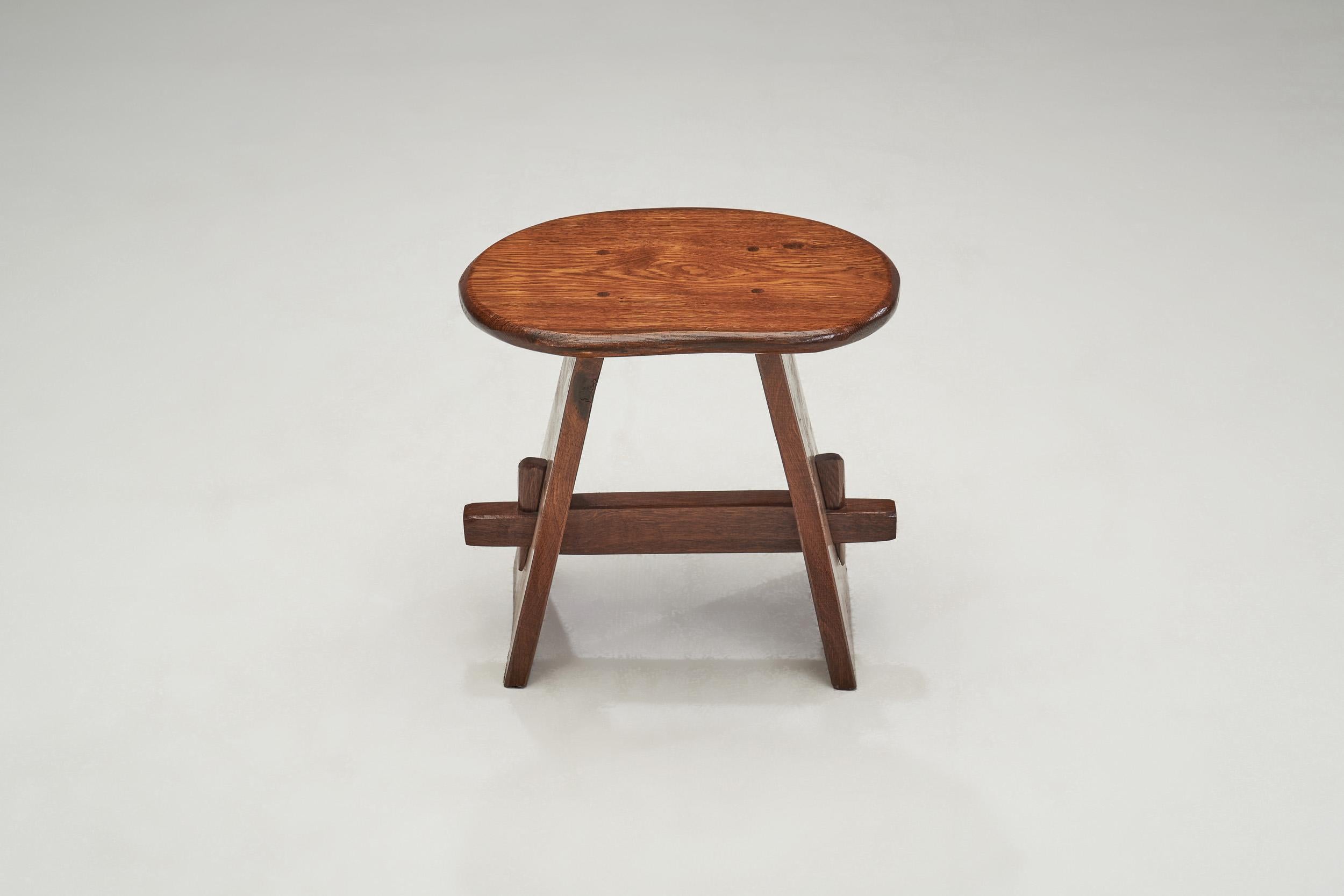 European Solid Wood Stool with Mortise and Tenon Joinery, Europe ca 1960s 6