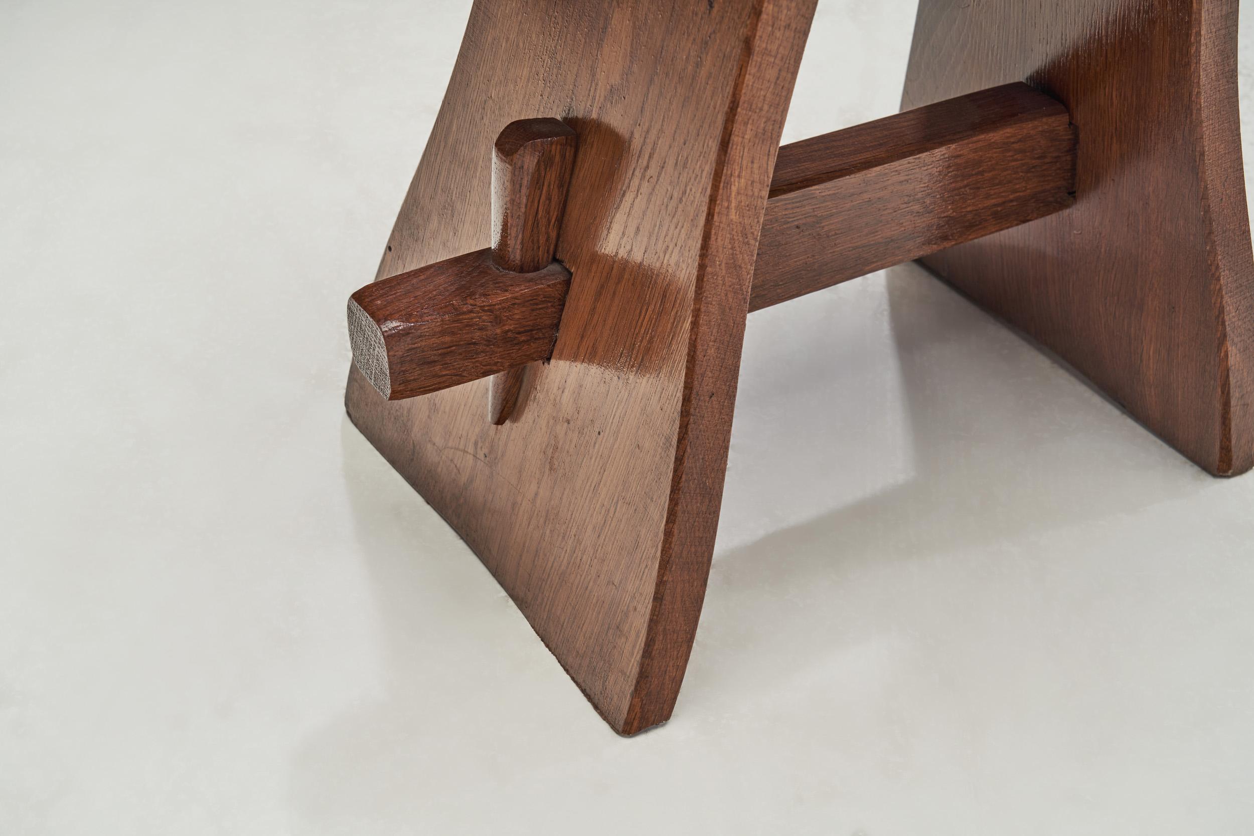 European Solid Wood Stool with Mortise and Tenon Joinery, Europe ca 1960s 7
