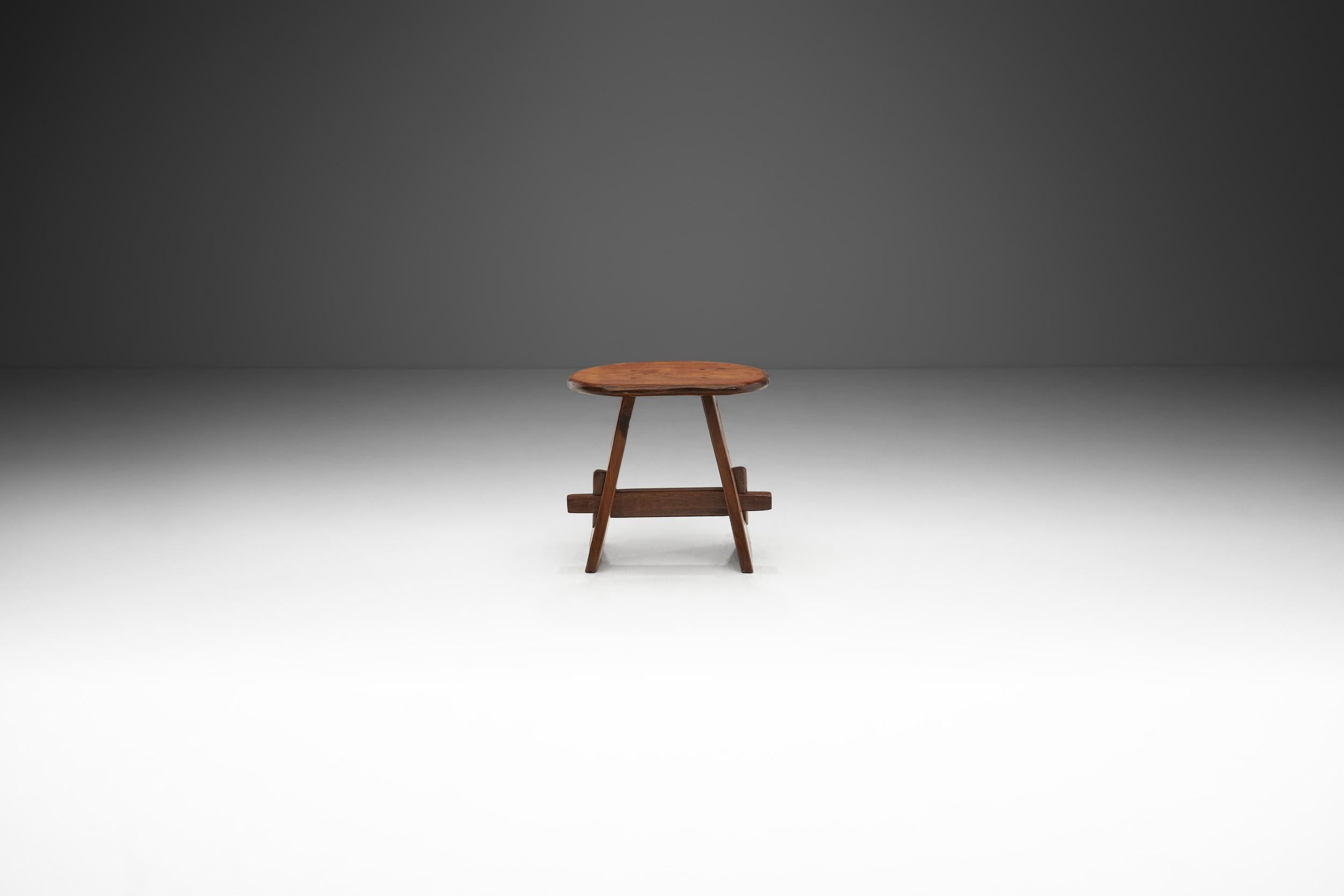 Mid-Century Modern European Solid Wood Stool with Mortise and Tenon Joinery, Europe ca 1960s
