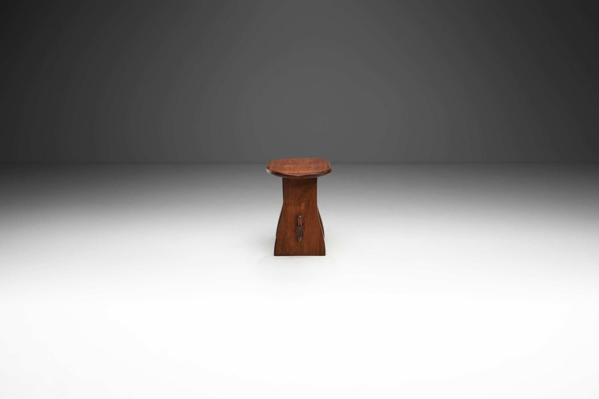 20th Century European Solid Wood Stool with Mortise and Tenon Joinery, Europe ca 1960s
