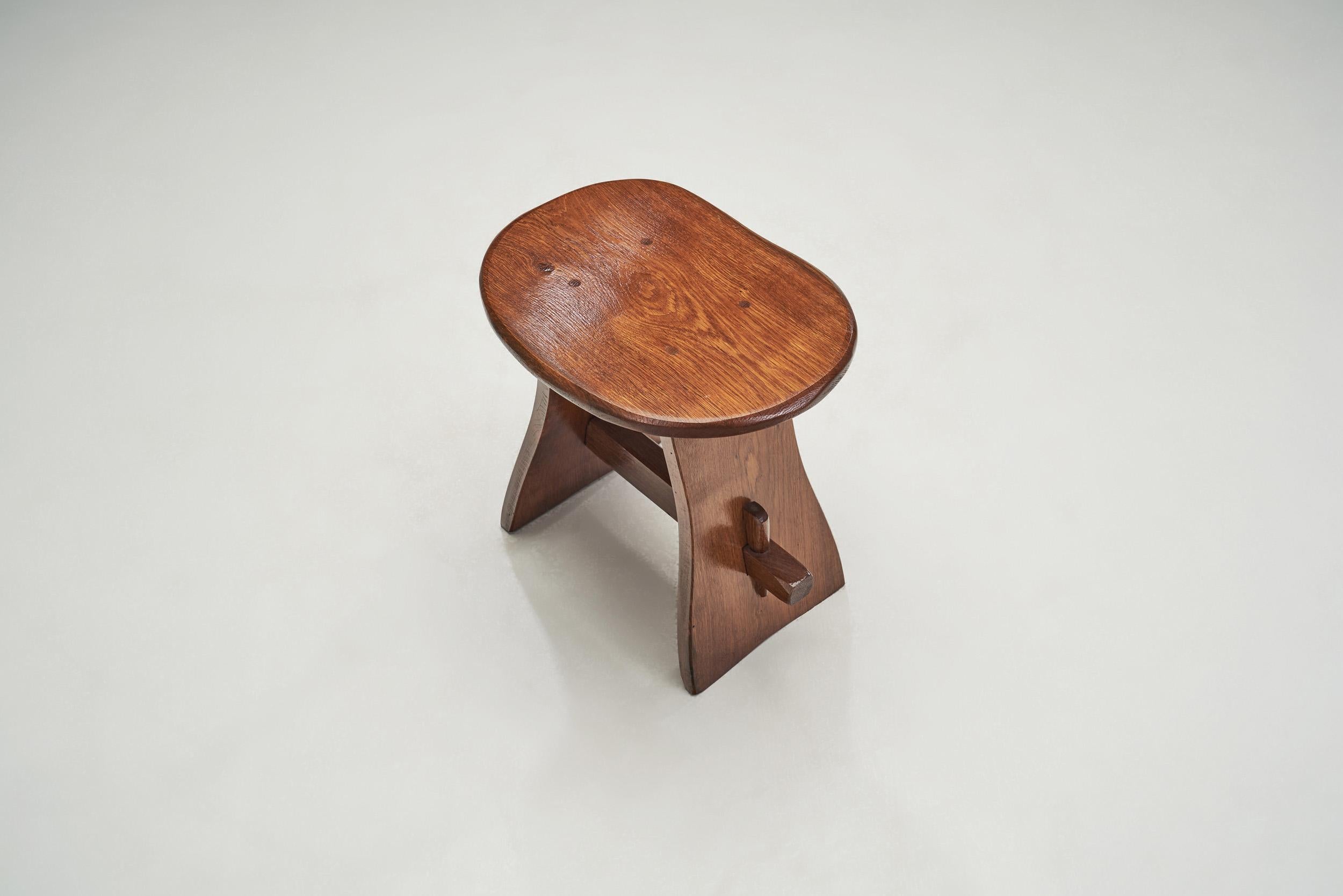 European Solid Wood Stool with Mortise and Tenon Joinery, Europe ca 1960s 1