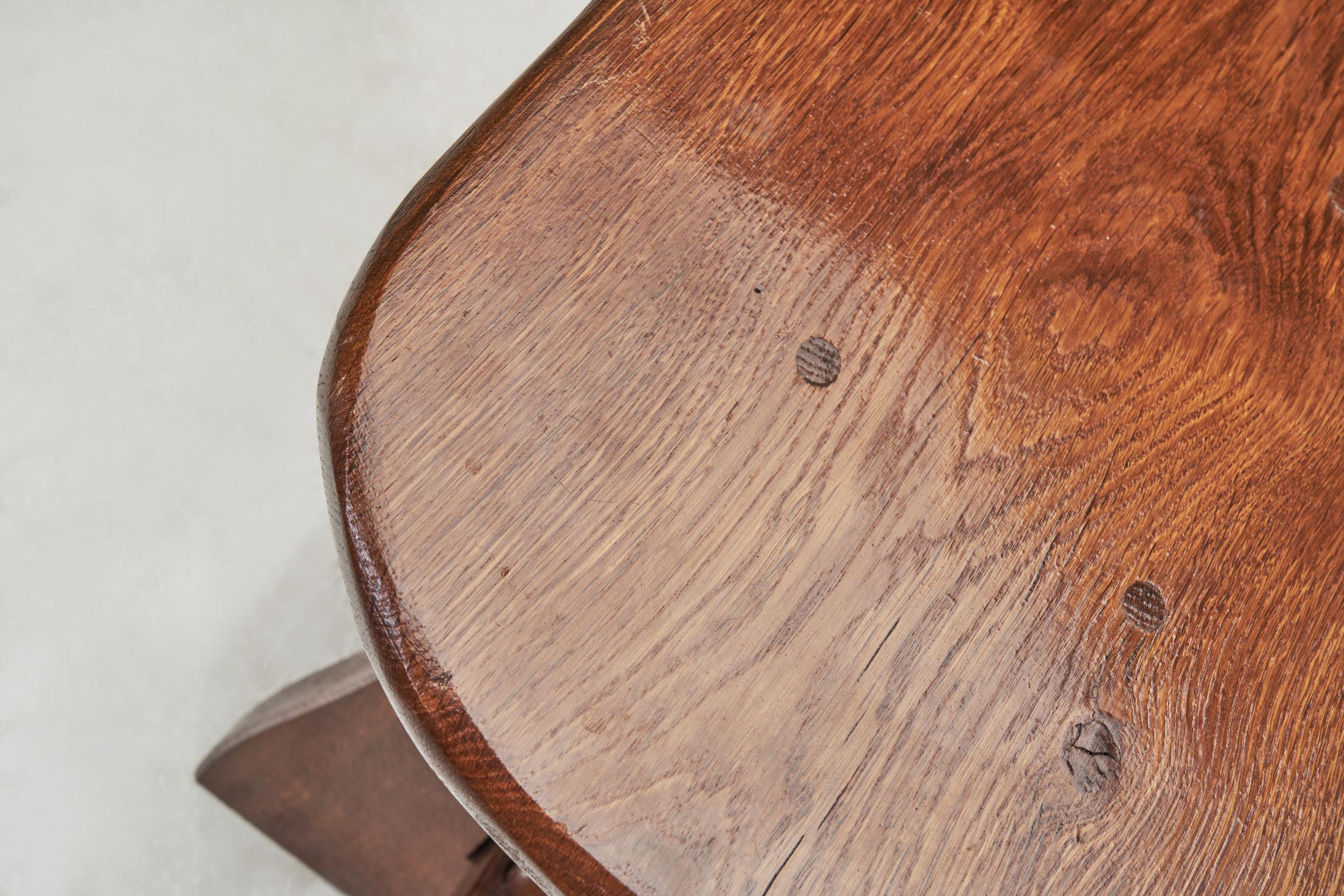 European Solid Wood Stool with Mortise and Tenon Joinery, Europe ca 1960s 4