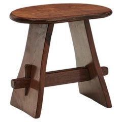 Vintage European Solid Wood Stool with Mortise and Tenon Joinery, Europe ca 1960s