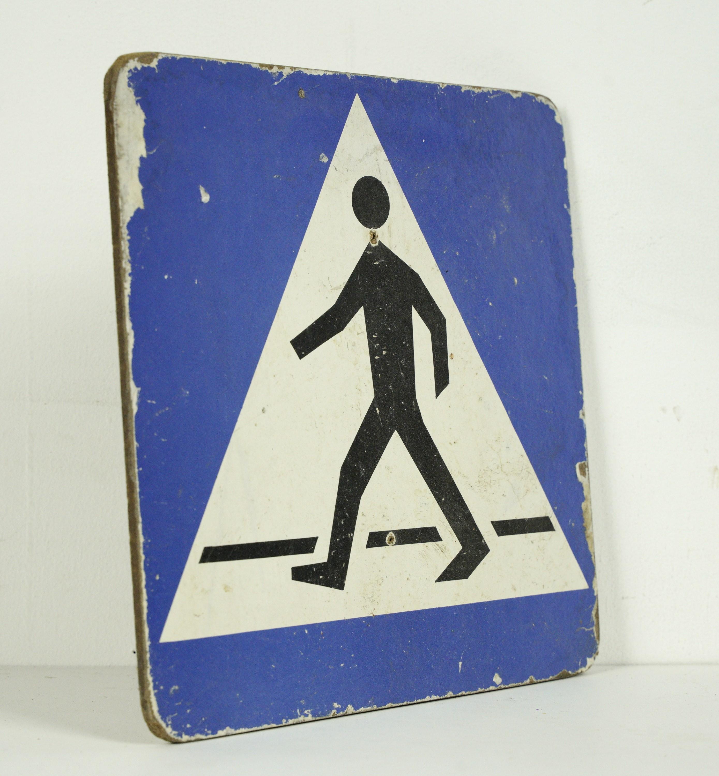 Belgian European Square Cardboard Pedestrian Crossing Street Wall Sign For Sale