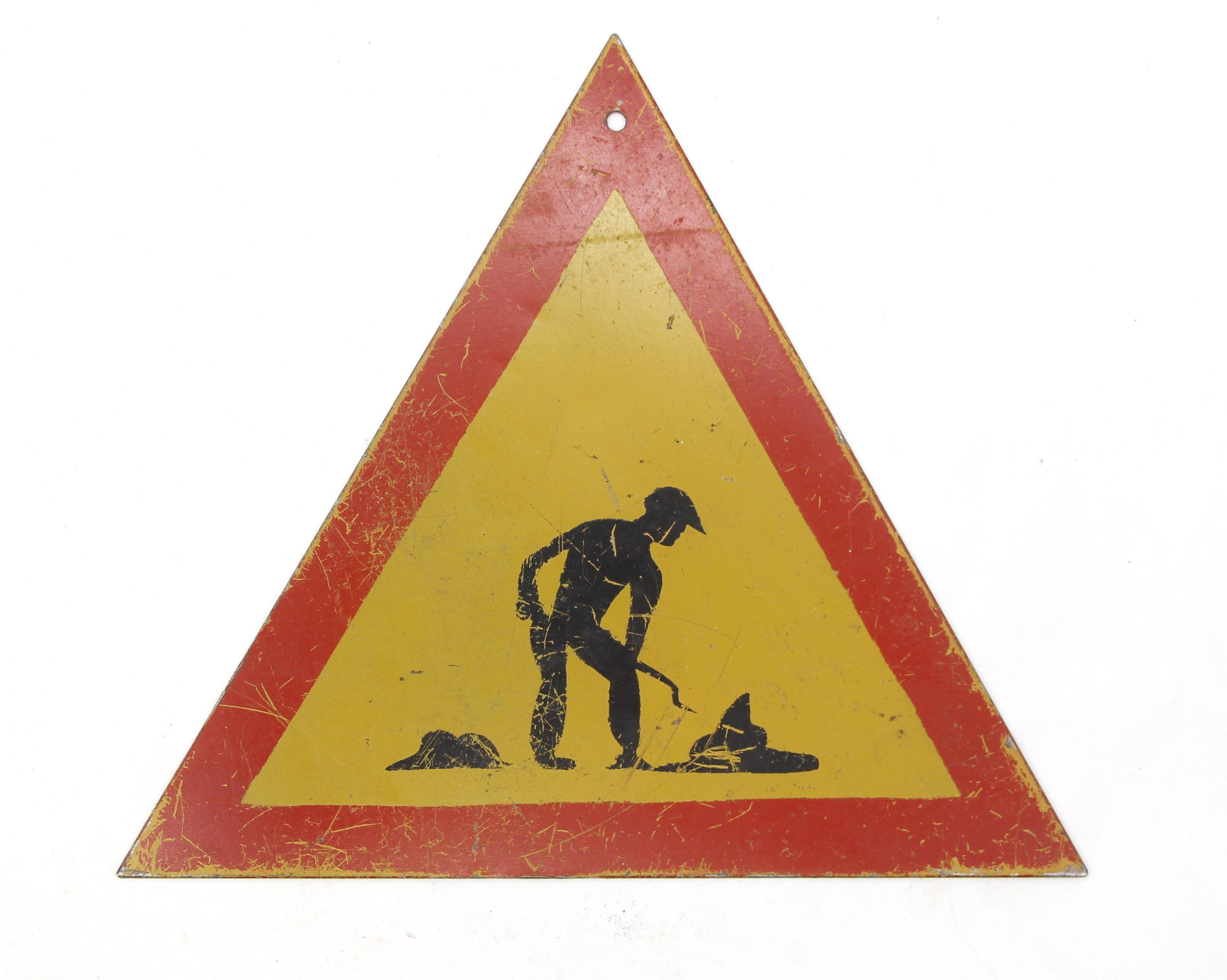 20th Century European Steel Road Work Traffic Sign For Sale