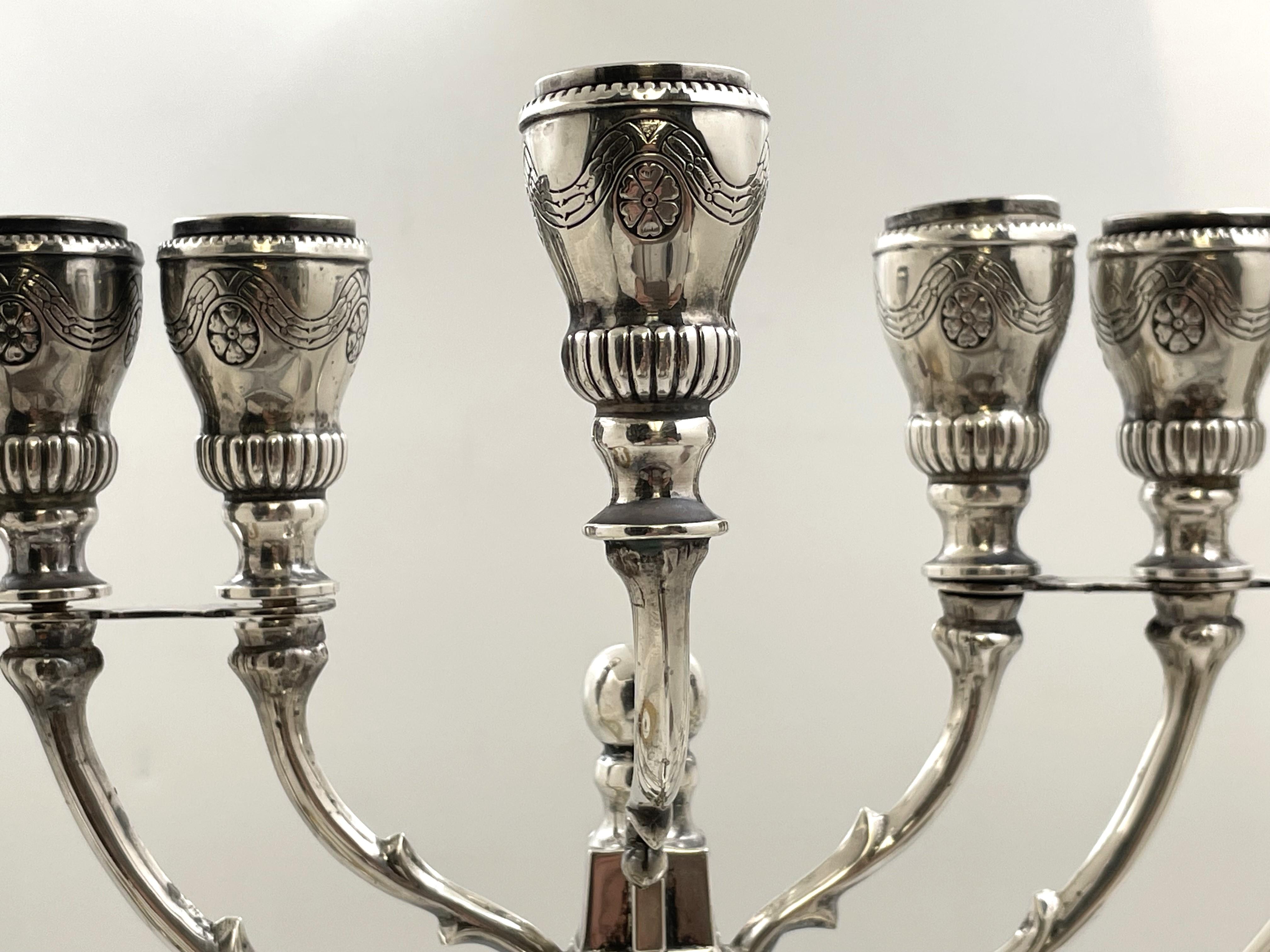European Sterling Silver Large Hanukkah Menorah In Good Condition For Sale In New York, NY