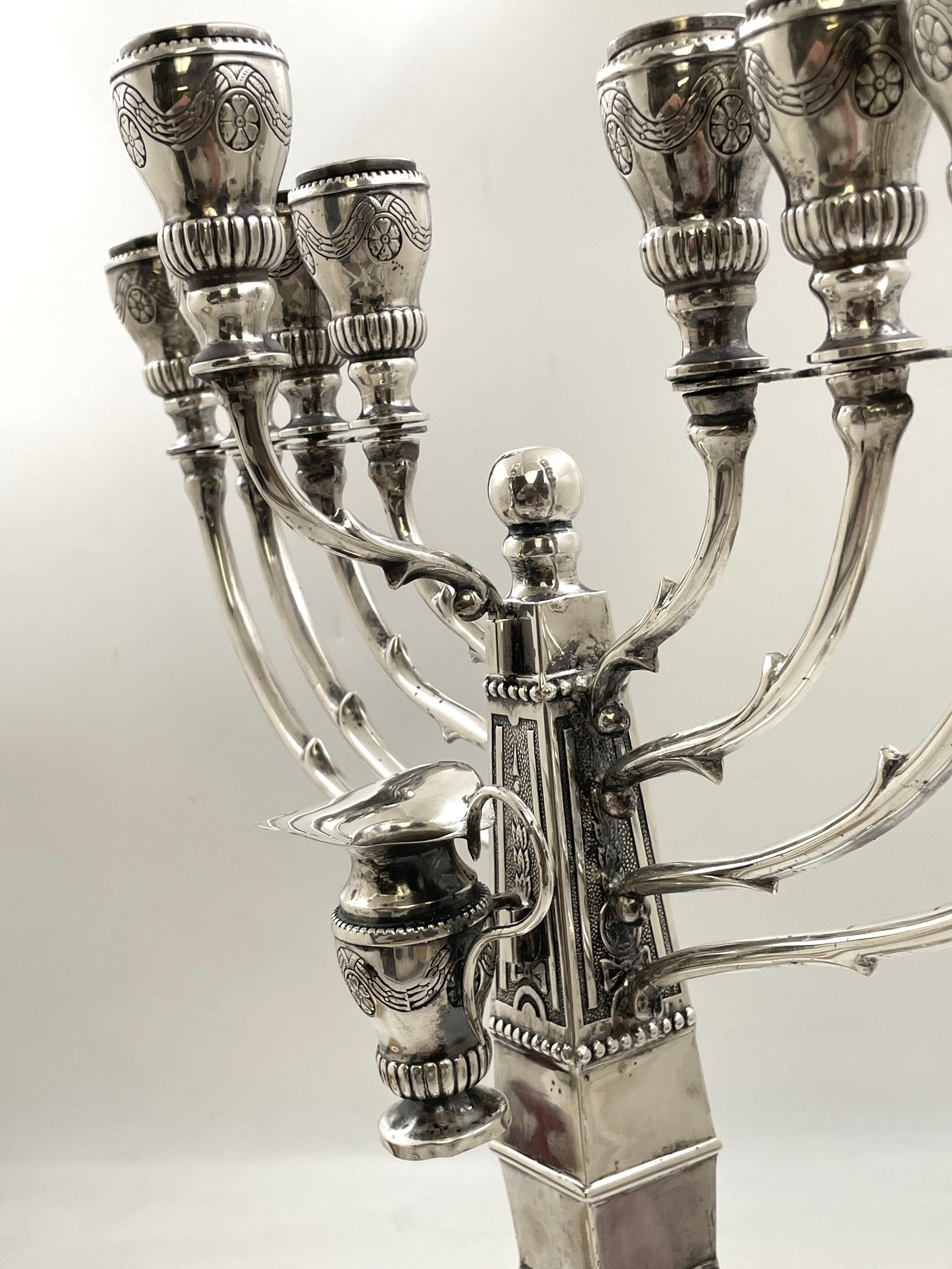 20th Century European Sterling Silver Large Hanukkah Menorah For Sale