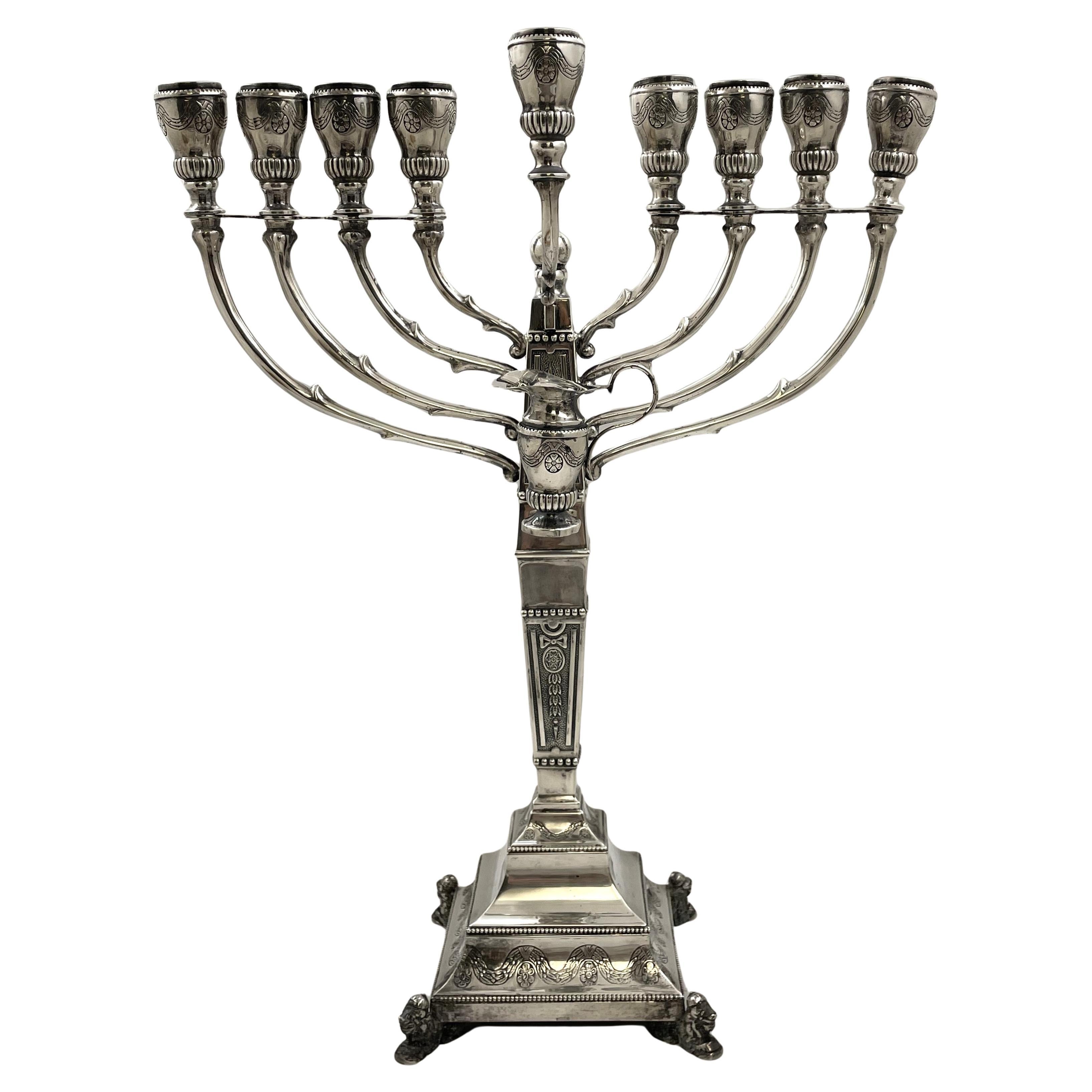 European Sterling Silver Large Hanukkah Menorah