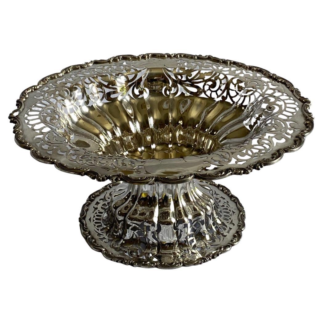 European Sterling Silver Pierced Footed Bowl For Sale