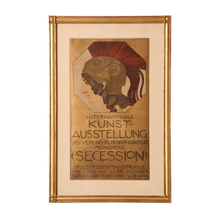 European Stone Lithographic German Poster by Franz Stuck Vintage