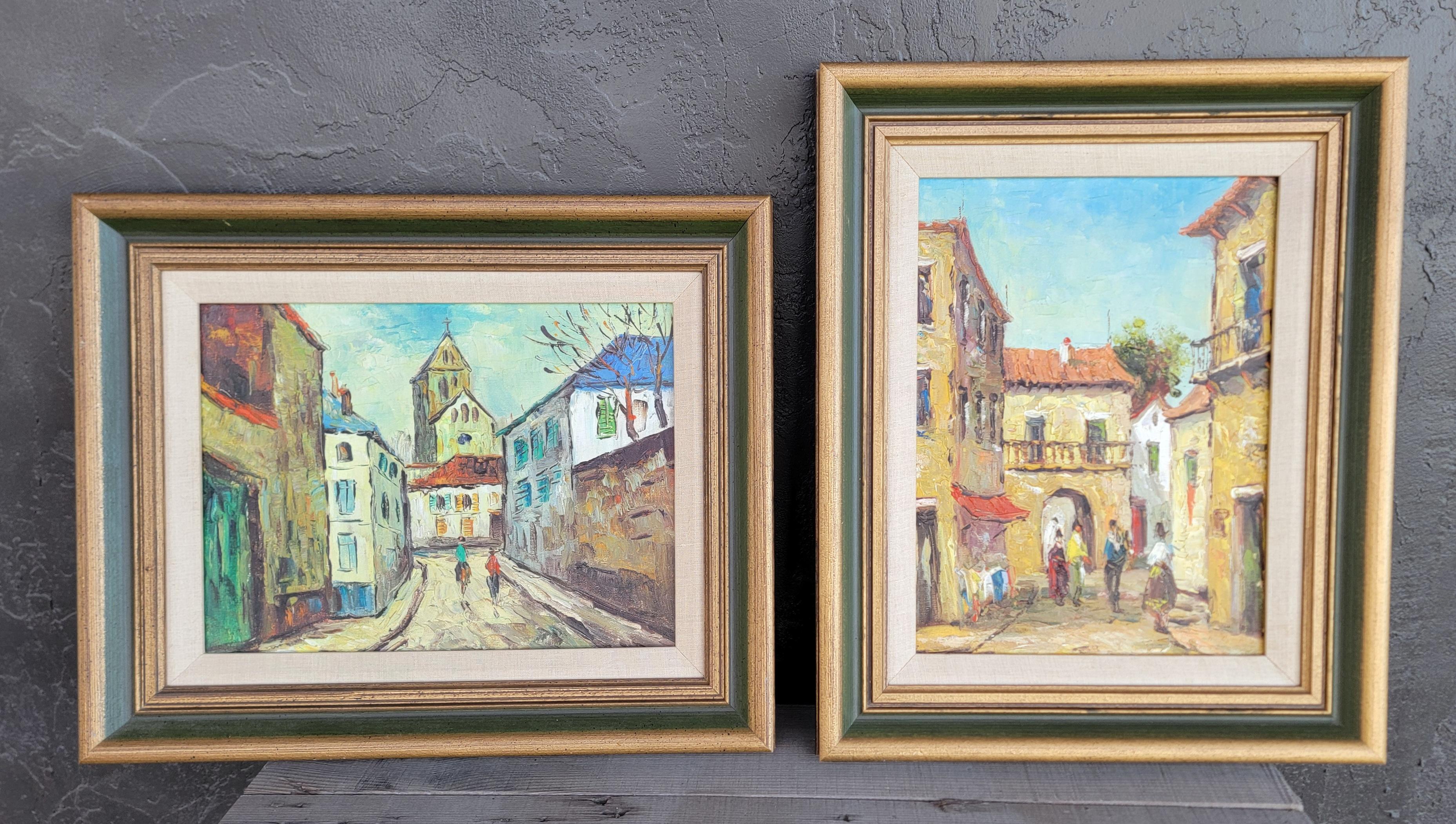 European Street Scene Street Paintings In Good Condition For Sale In Fulton, CA