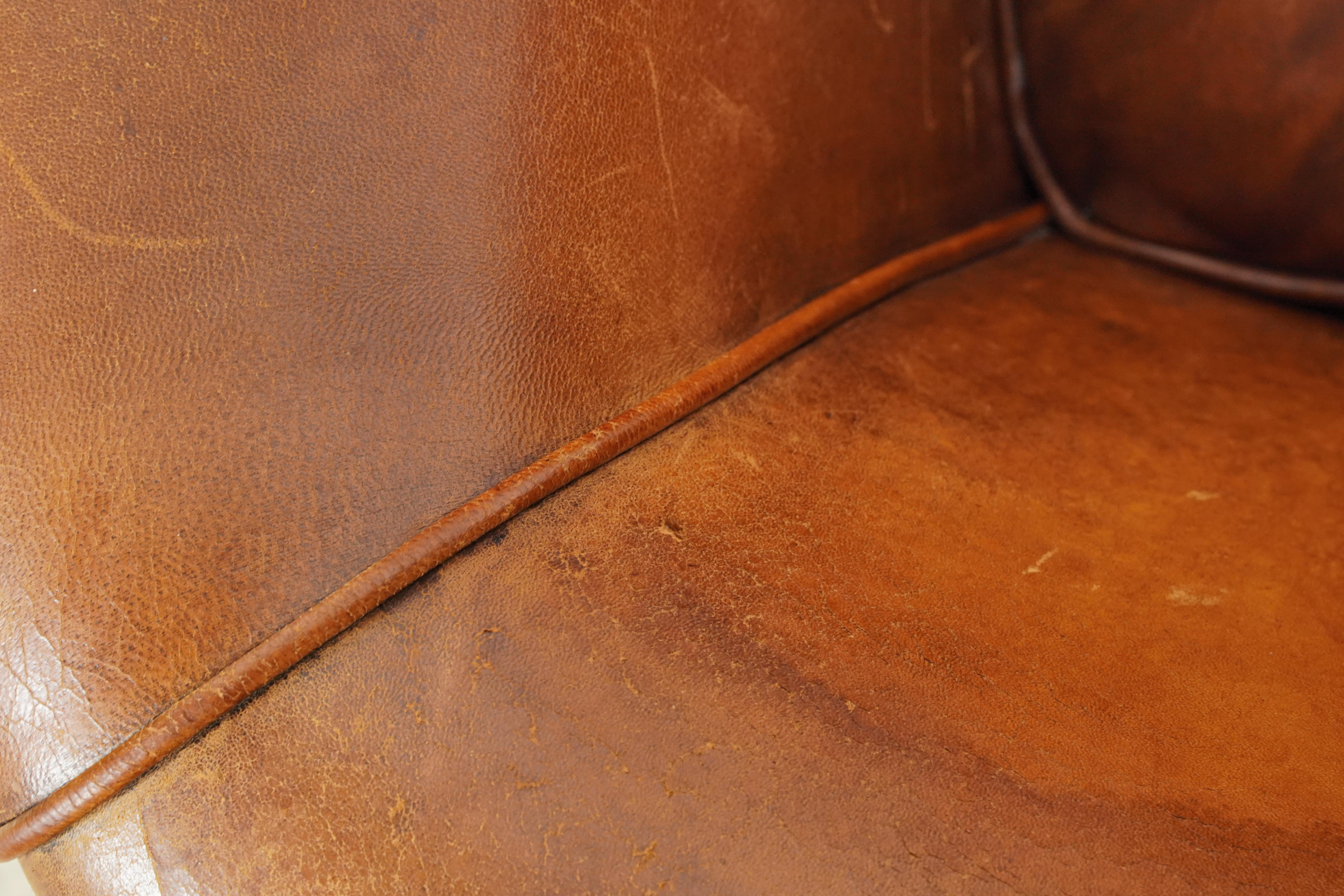 European Studded Brown Barrel Leather Club Chair For Sale 2