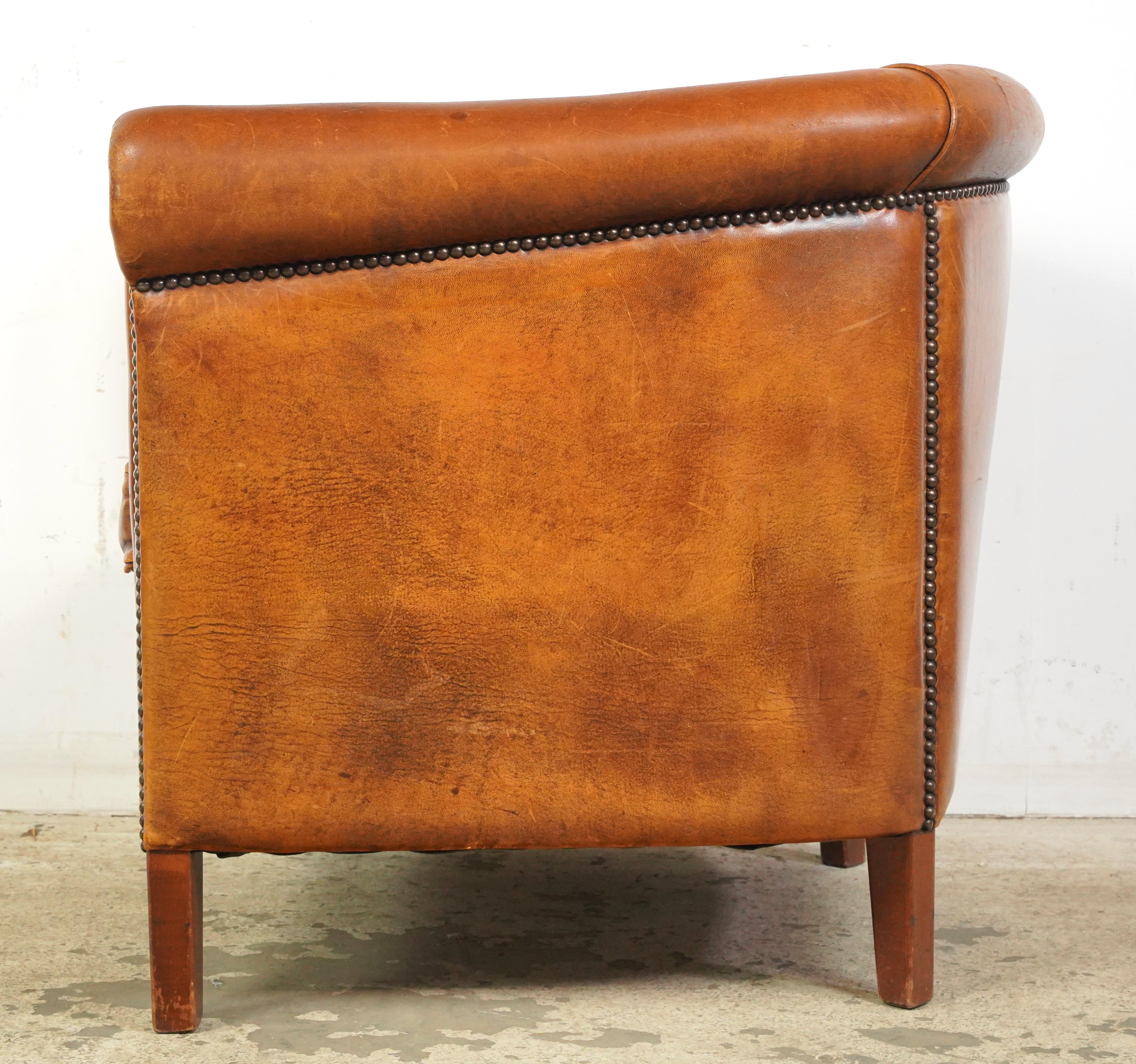 European Studded Brown Barrel Leather Club Chair For Sale 3