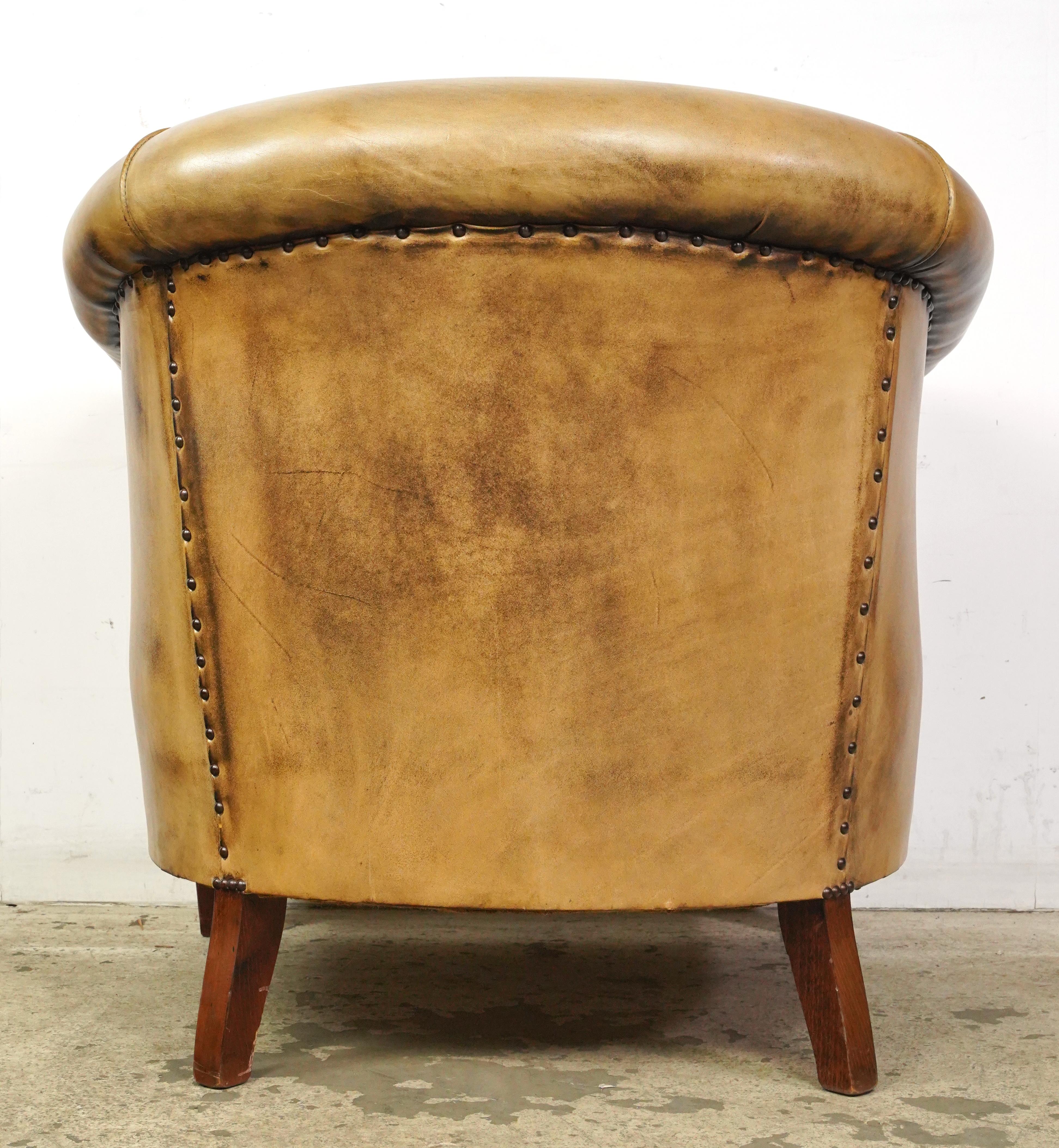 European Studded Tan Leather Club Chair For Sale 4