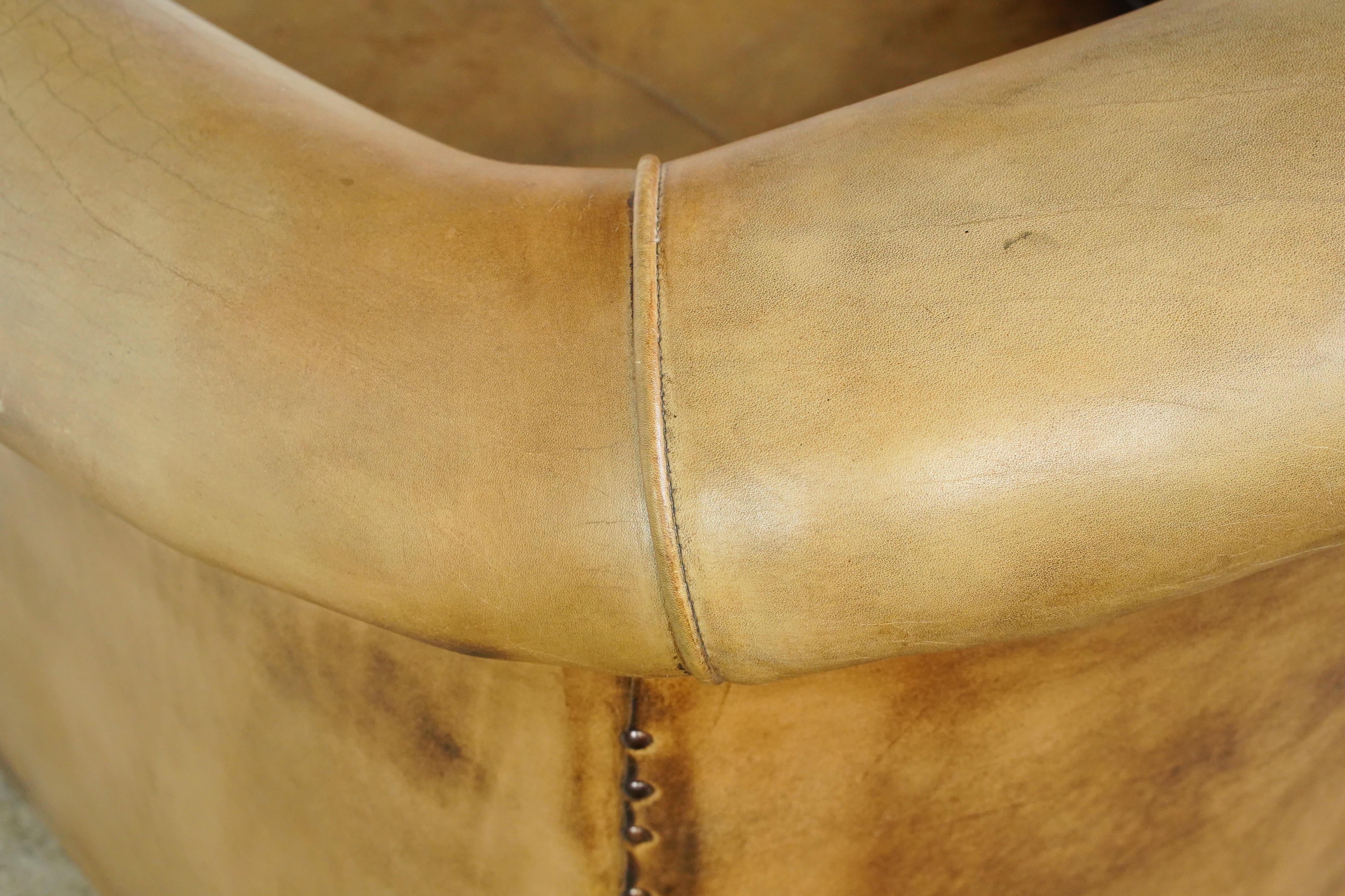 European Studded Tan Leather Club Chair For Sale 5