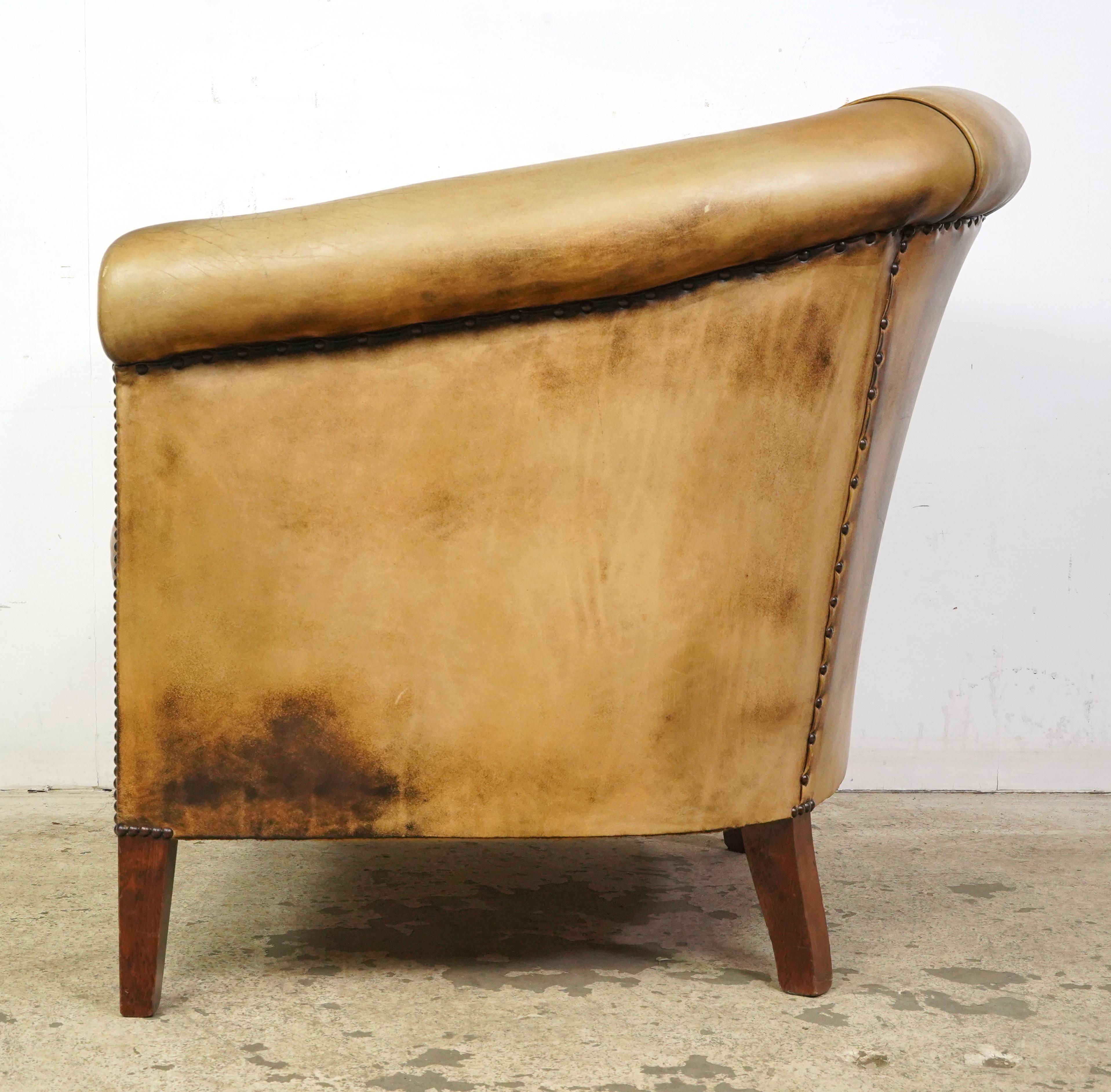 European Studded Tan Leather Club Chair For Sale 6