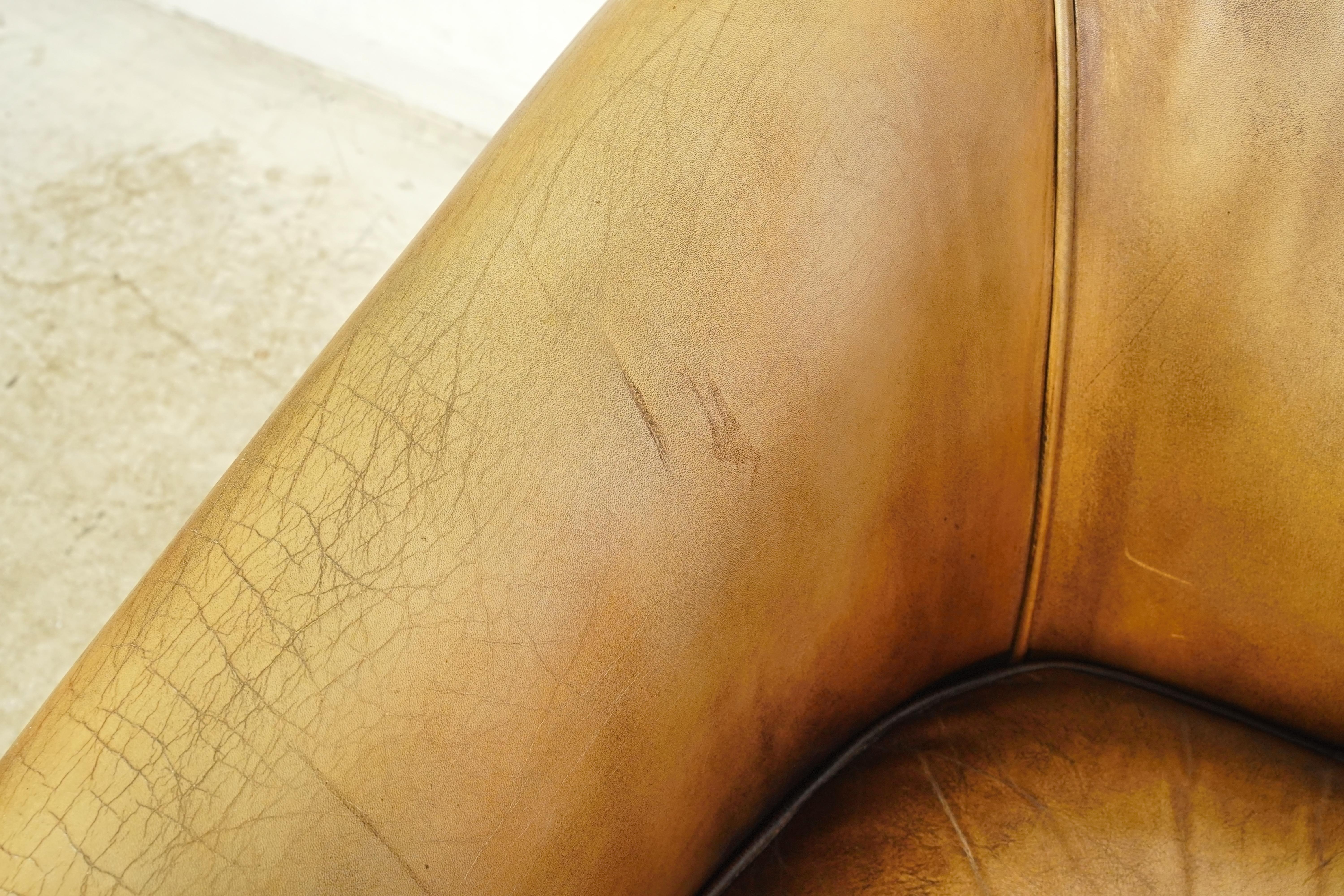 European Studded Tan Leather Club Chair In Good Condition For Sale In New York, NY