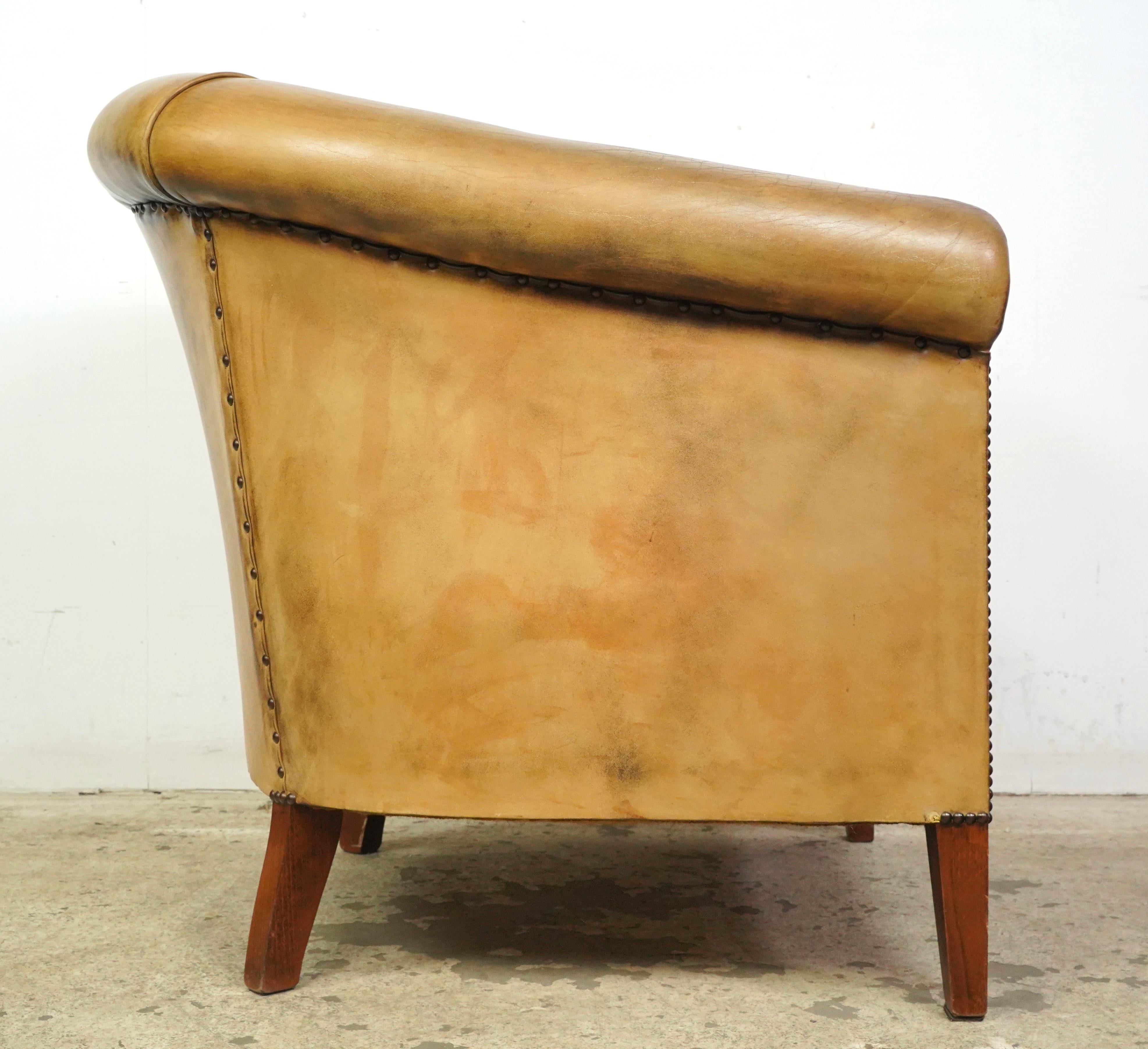 European Studded Tan Leather Club Chair For Sale 1