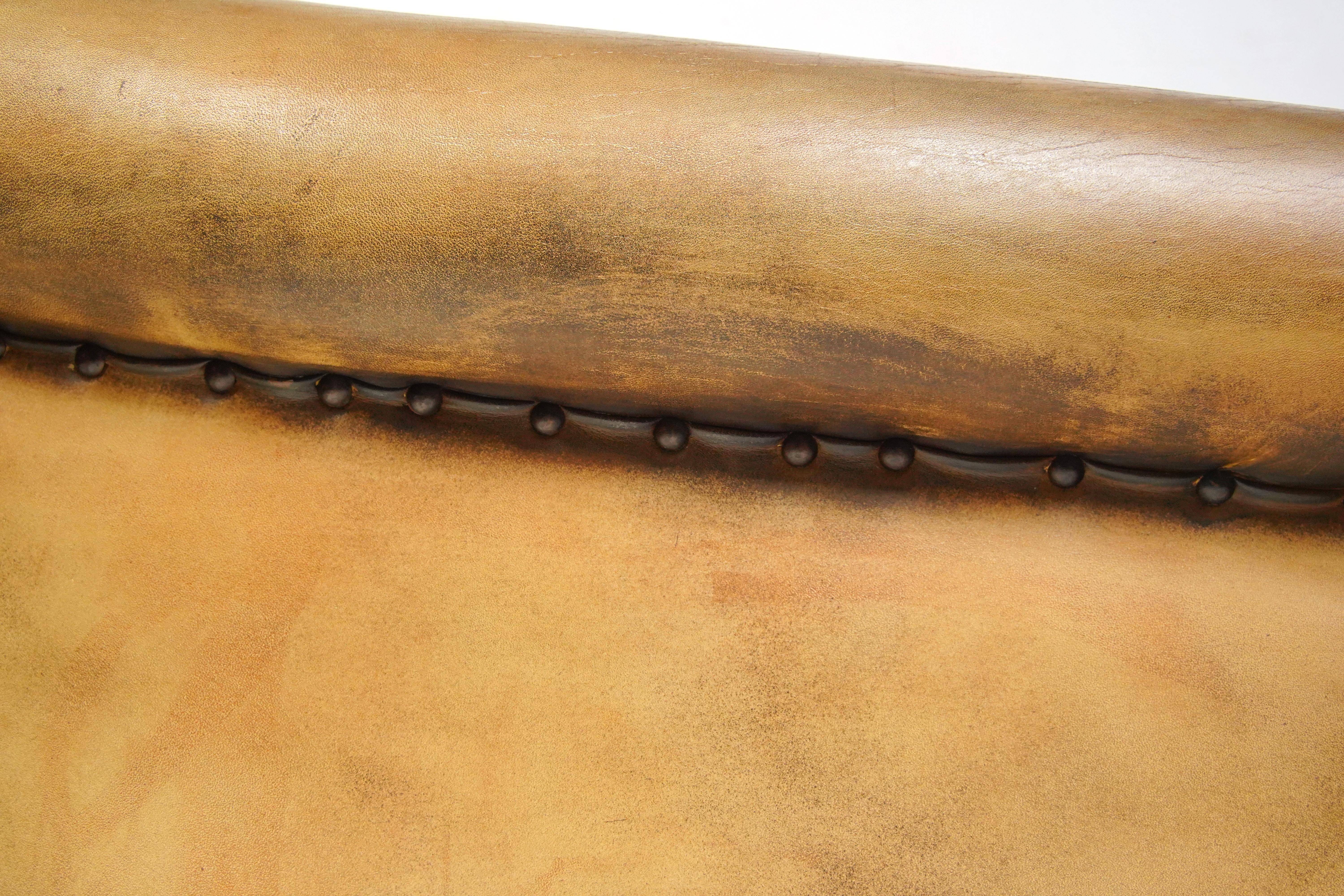 European Studded Tan Leather Club Chair For Sale 2
