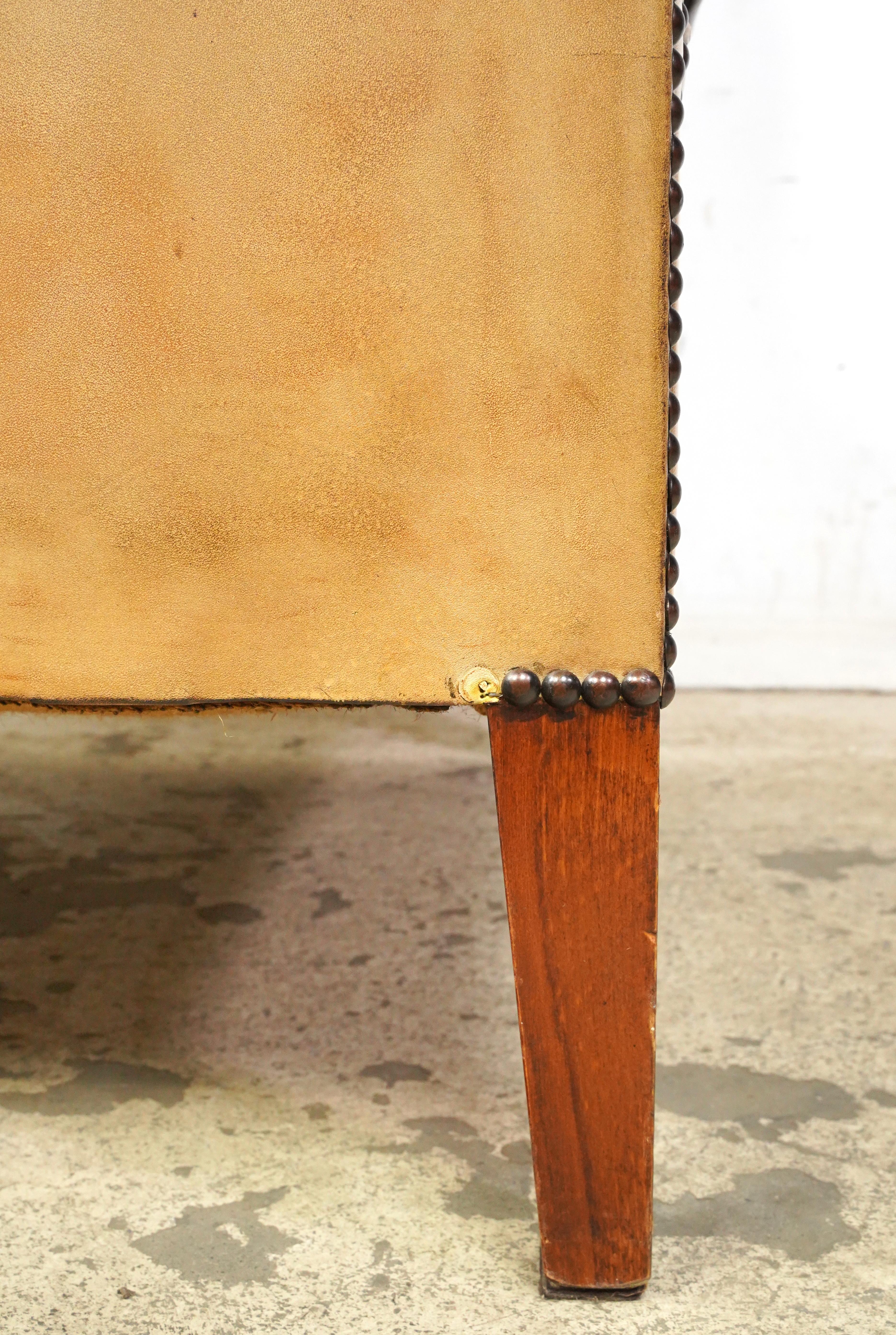 European Studded Tan Leather Club Chair For Sale 3