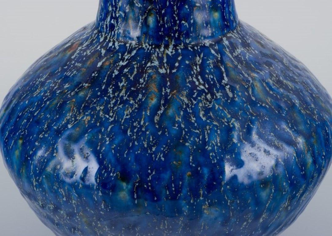 Glazed European studio ceramic artist, large ceramic vase with blue glaze. For Sale