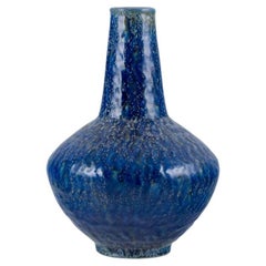 Retro European studio ceramic artist, large ceramic vase with blue glaze.