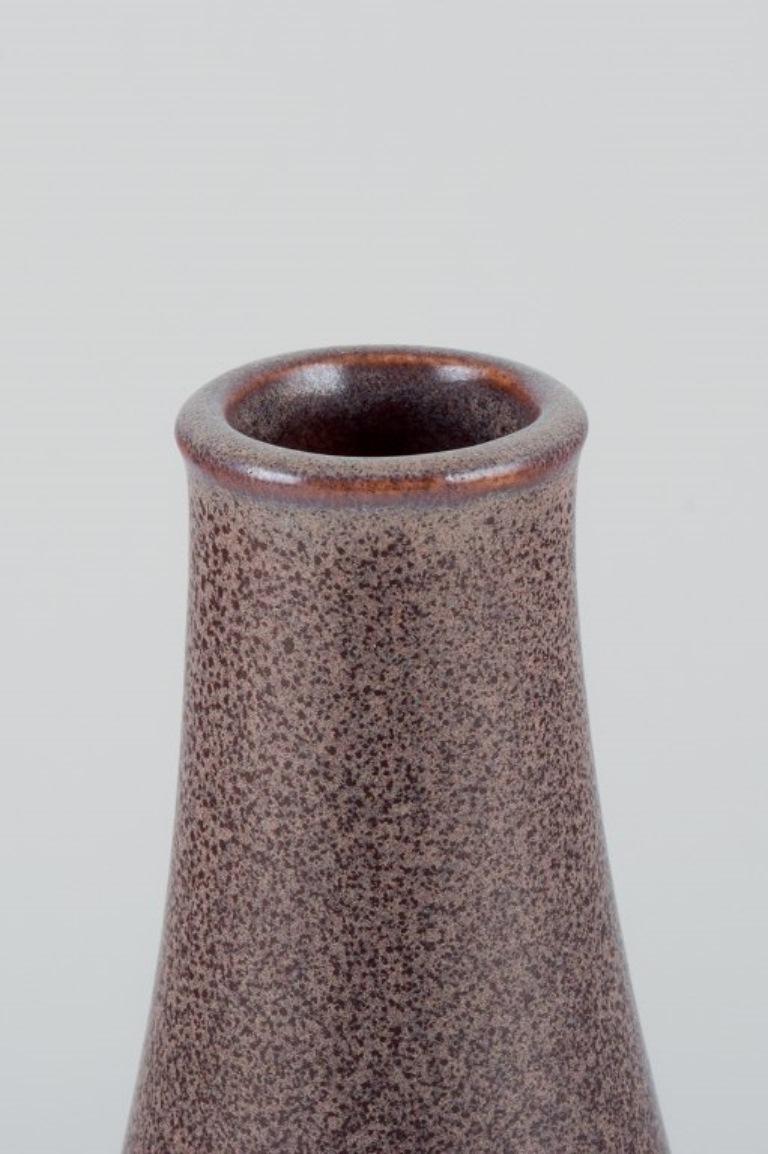 Glazed European studio ceramicist, ceramic vase with speckled glaze in brown tones.  For Sale