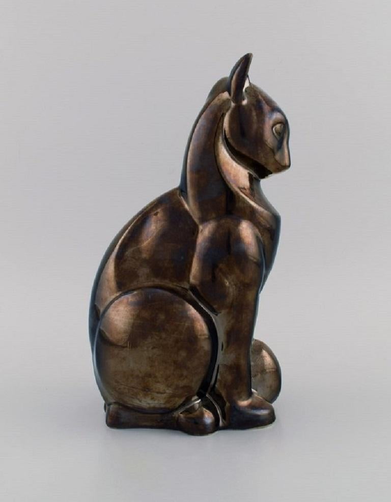 Modern European Studio Ceramicist, Large Cat in Glazed Ceramics, Late 20th C.