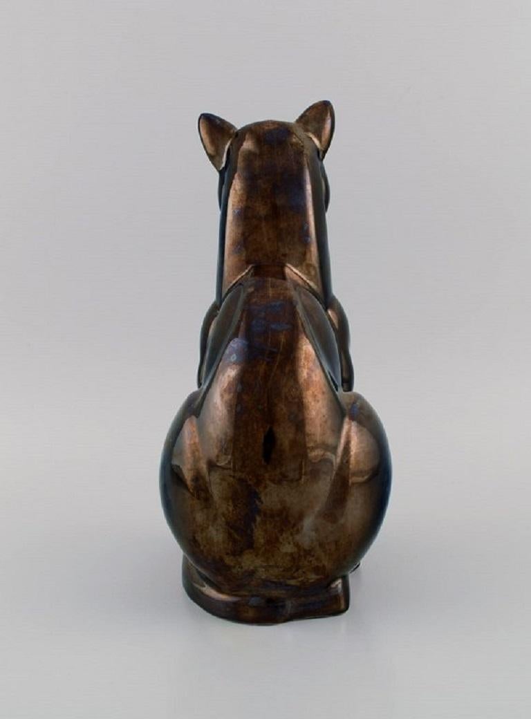 European Studio Ceramicist, Large Cat in Glazed Ceramics, Late 20th C. In Excellent Condition In Copenhagen, DK