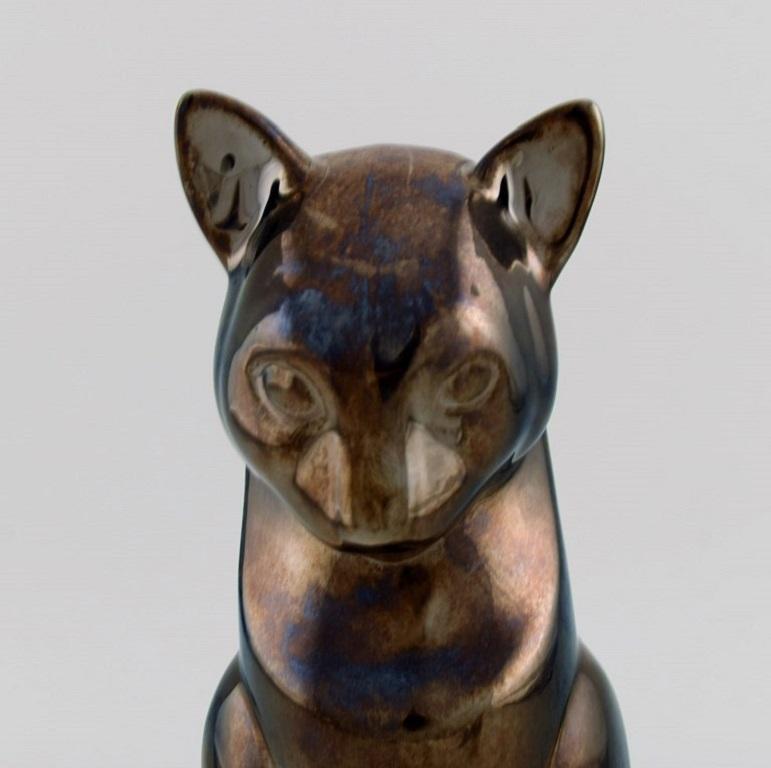 European Studio Ceramicist, Large Cat in Glazed Ceramics, Late 20th C. 2