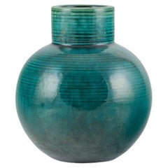 Vintage European studio ceramicist. Large ceramic vase with green glaze.