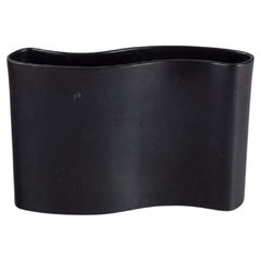 European Studio Ceramicist, Large Wavy Ceramic Vase in Black Glaze